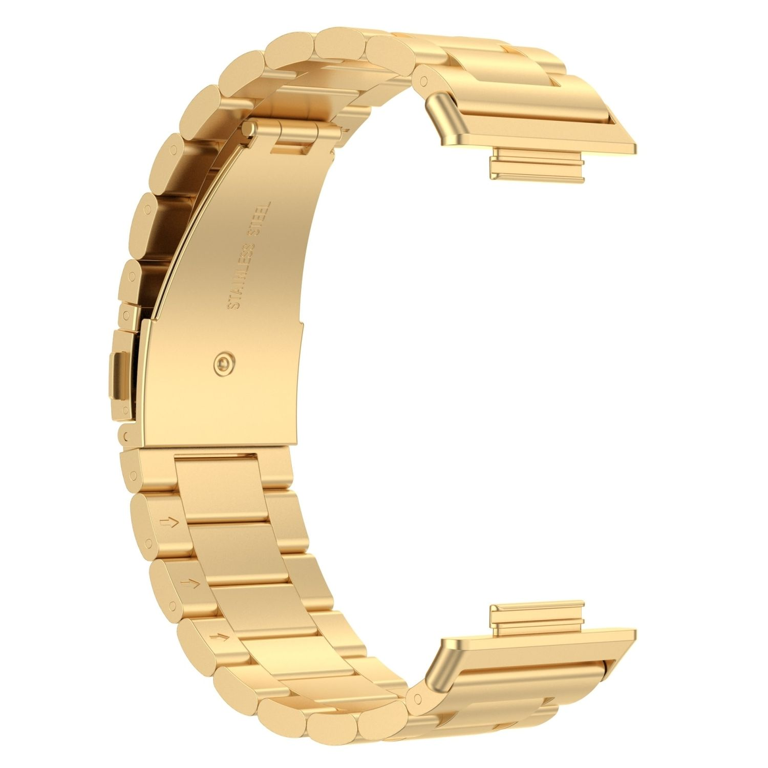 Goldenes Uhrenarmband, Edelstahl, mit Verschluss und Verbindungsgliedern.