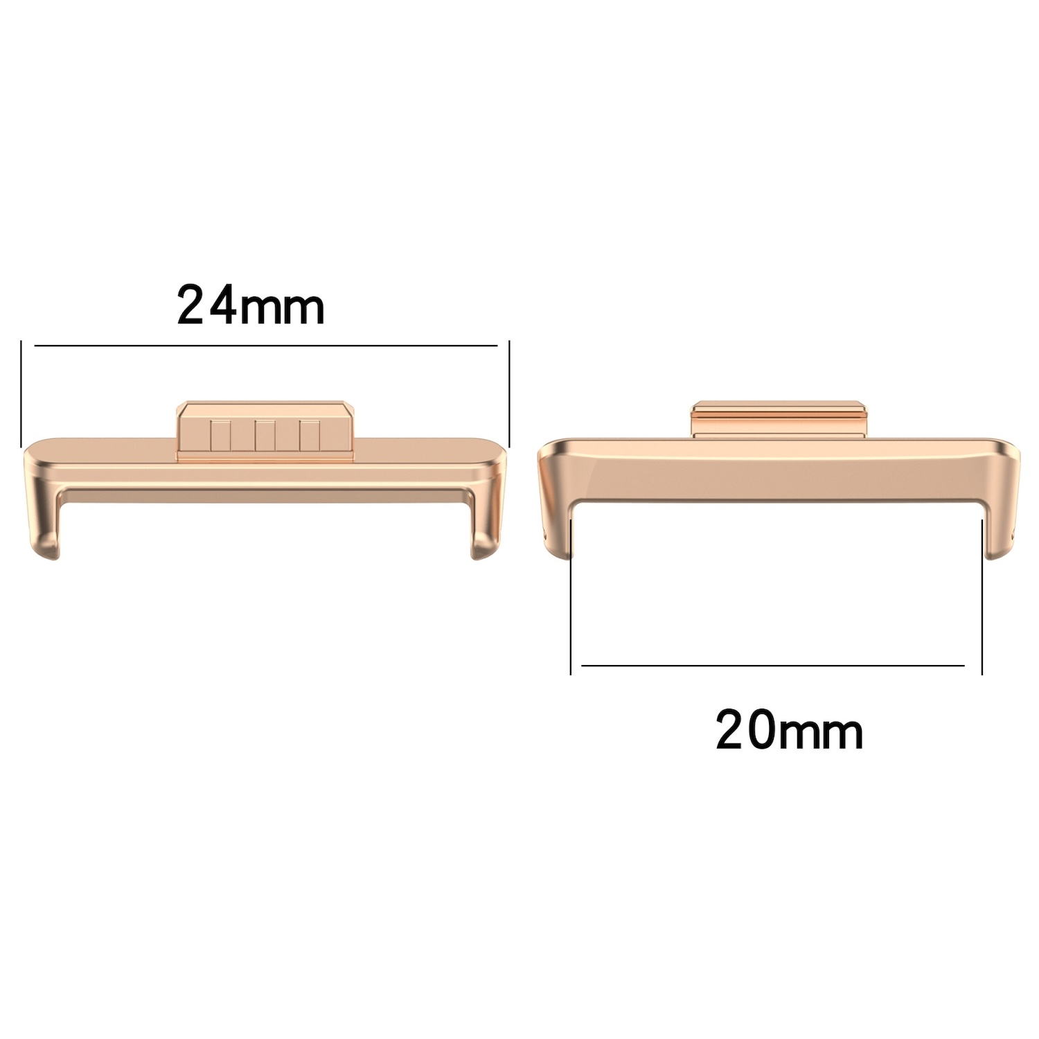 Zwei Armbanduhren-Anschlüsse mit Maßen. 24mm und 20mm sind markiert.
