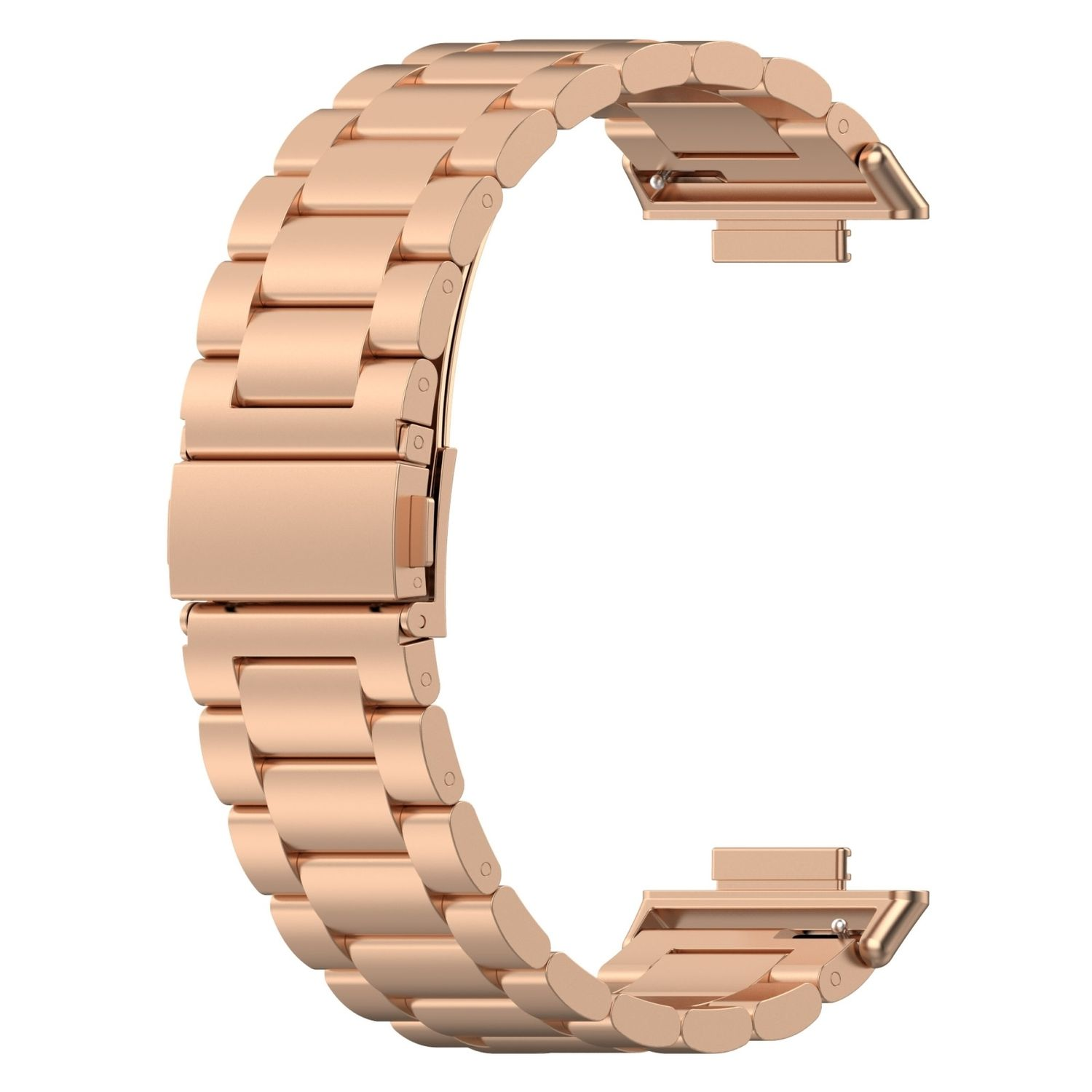 Roségoldfarbenes Uhrenarmband, flach liegend.