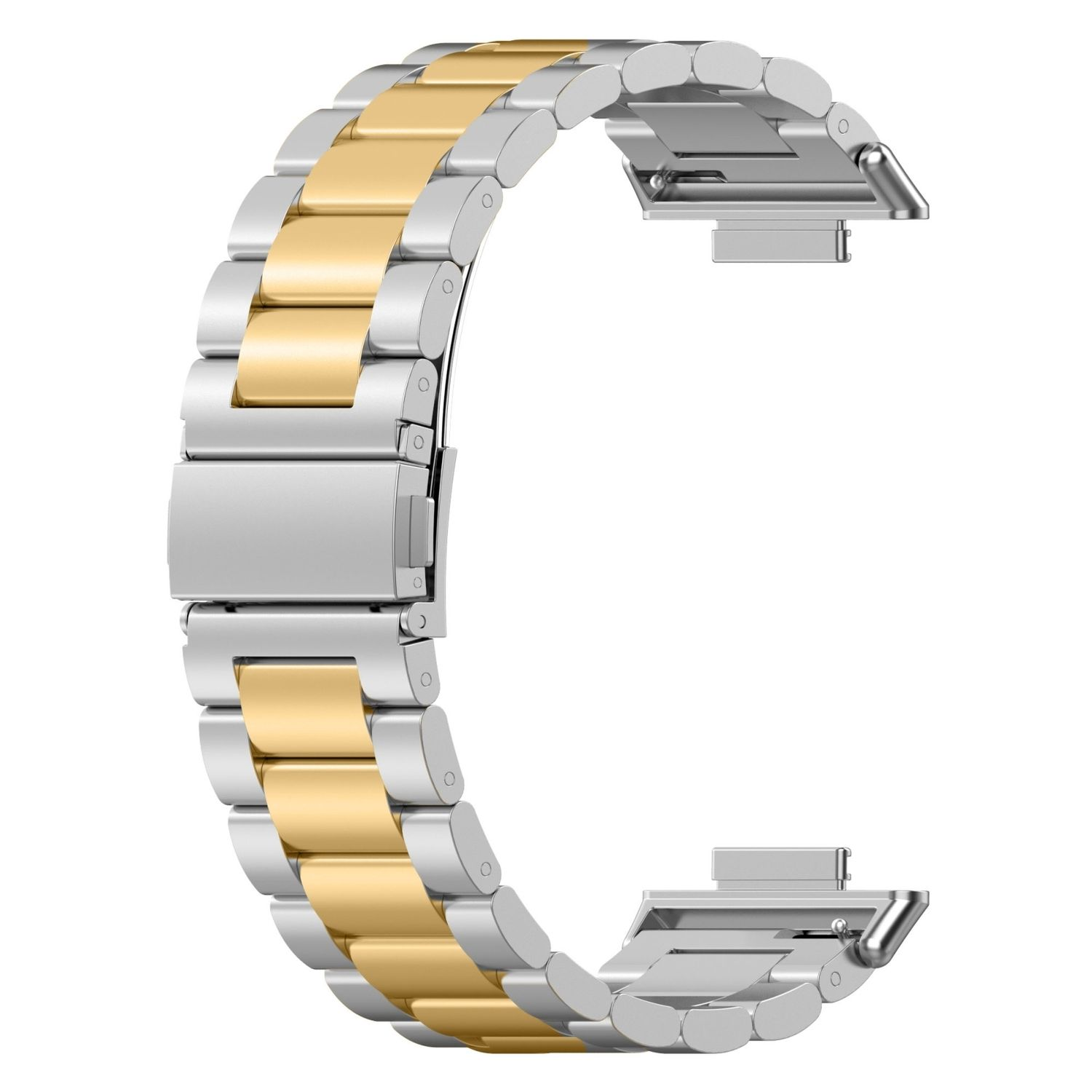 Silbernes und goldenes Uhrenarmband. Es hat zweifarbige Farben, Silber und Gold.