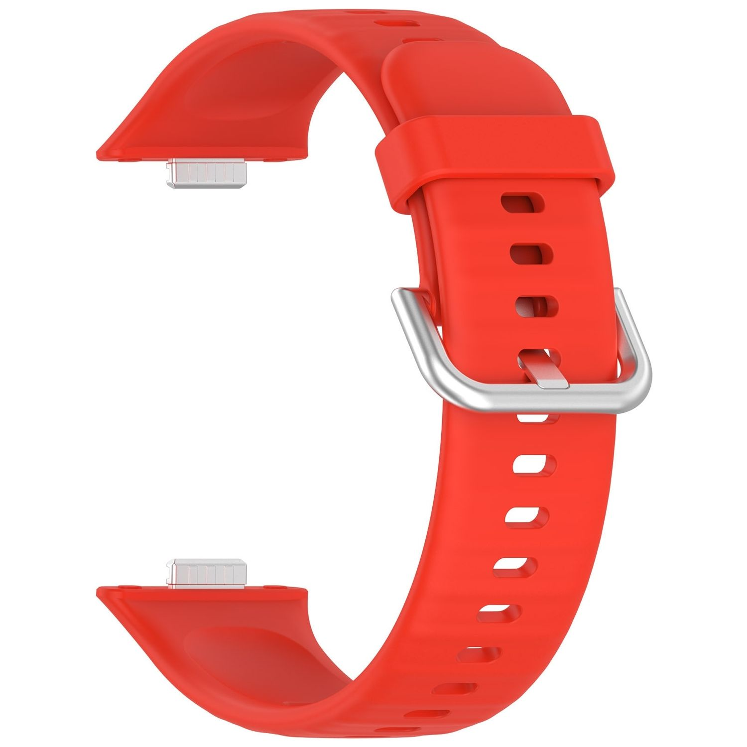 Rotes Armband mit silberner Schnalle, isoliert auf Weiß.