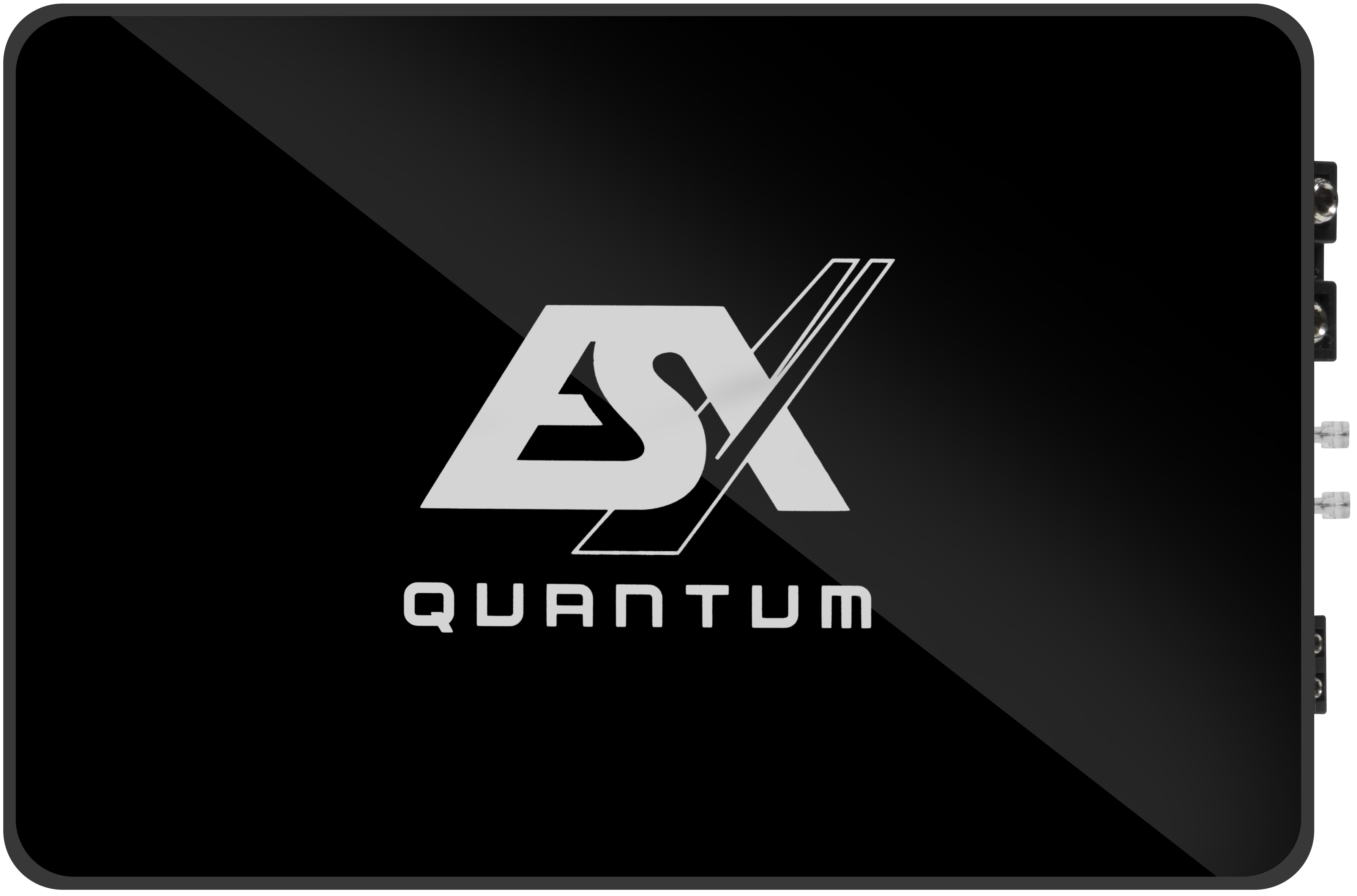 Ein schwarzes elektronisches Gerät mit dem Markennamen ESX QUANTUM in Weiß.