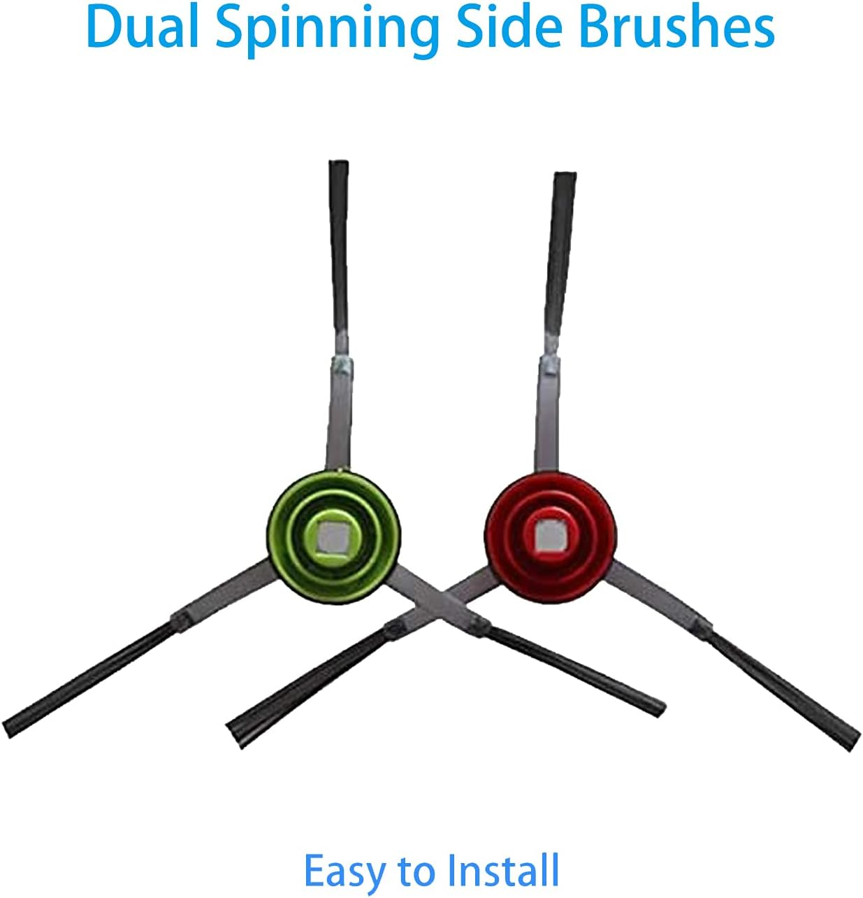 Dwie obrotowe szczotki boczne do robota sprzątającego. Jedna zielona, ​​druga czerwona.