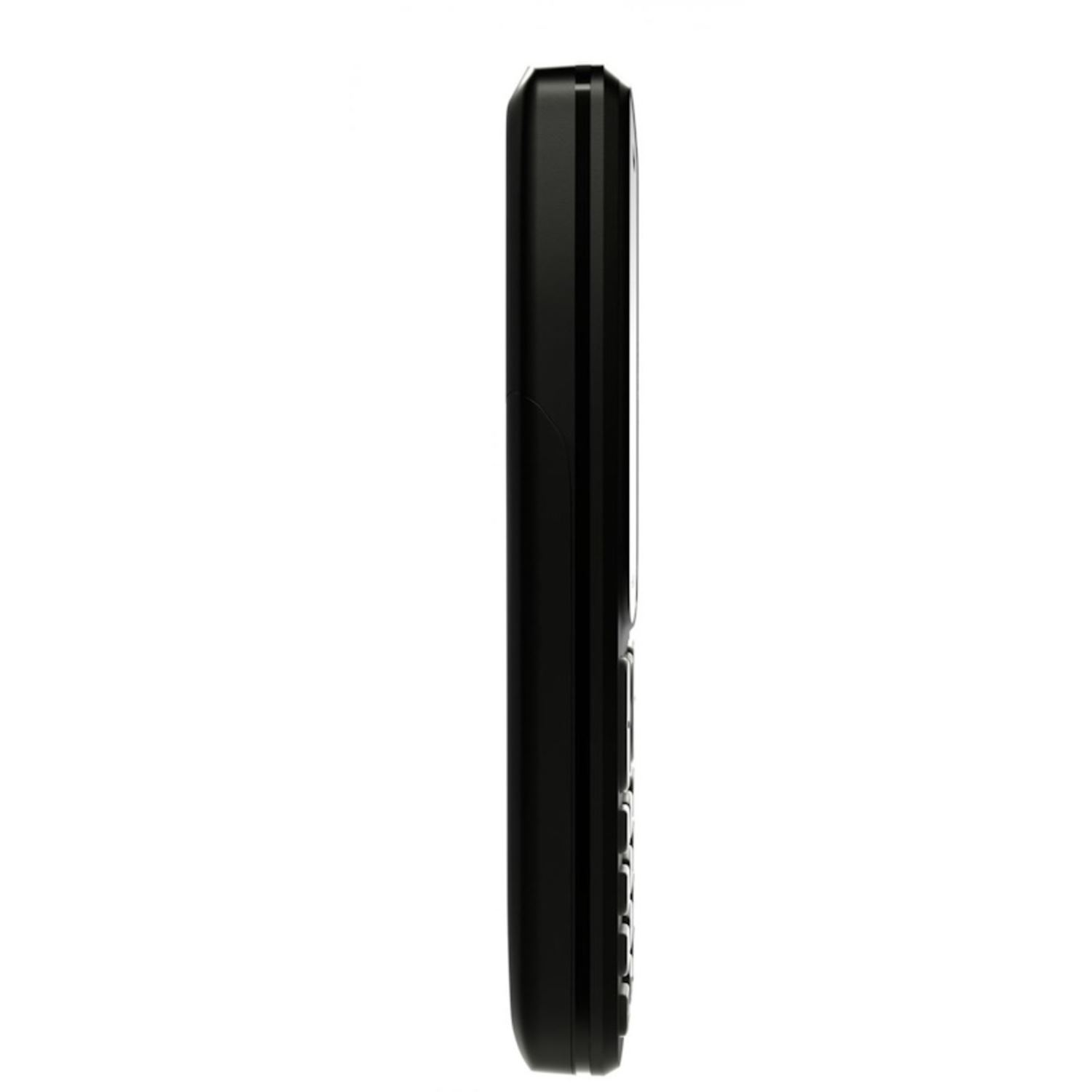 Vista lateral de smartphone negro. Forma elegante, rectangular, ligeramente curvada.