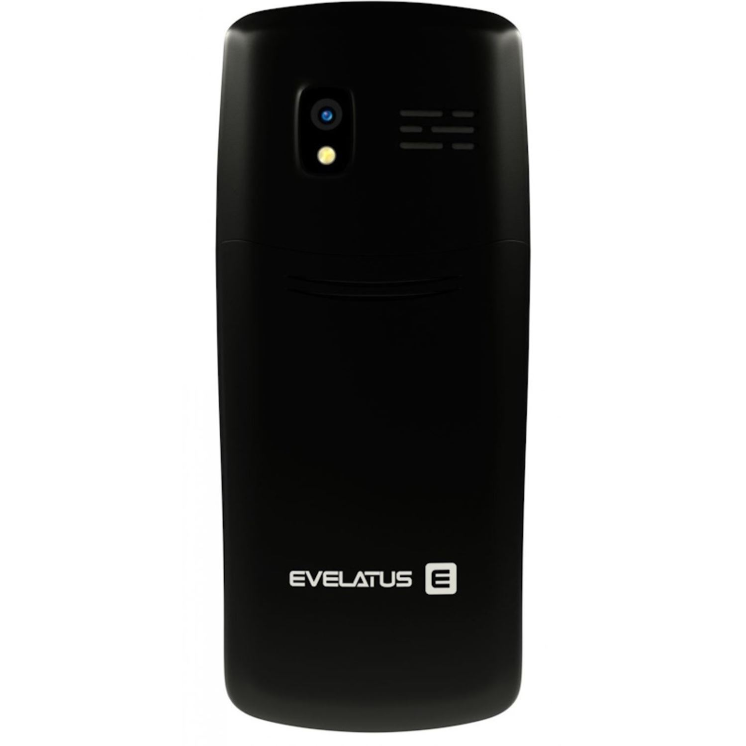 Parte trasera de smartphone negro. Tiene cámara, flash y logo. La superficie es lisa.