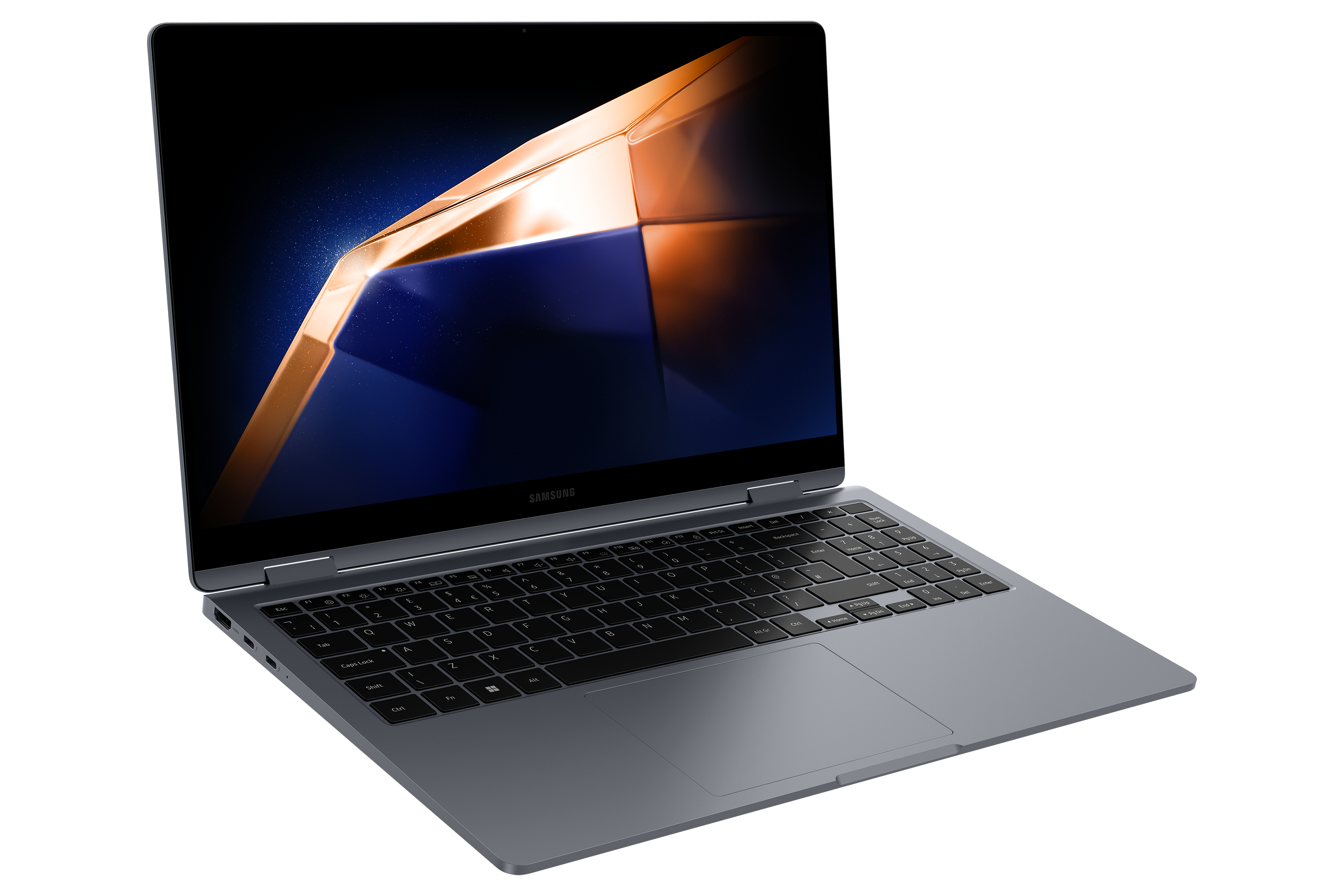 Laptop offen, Tastatur, Touchpad und Bildschirm zeigend.