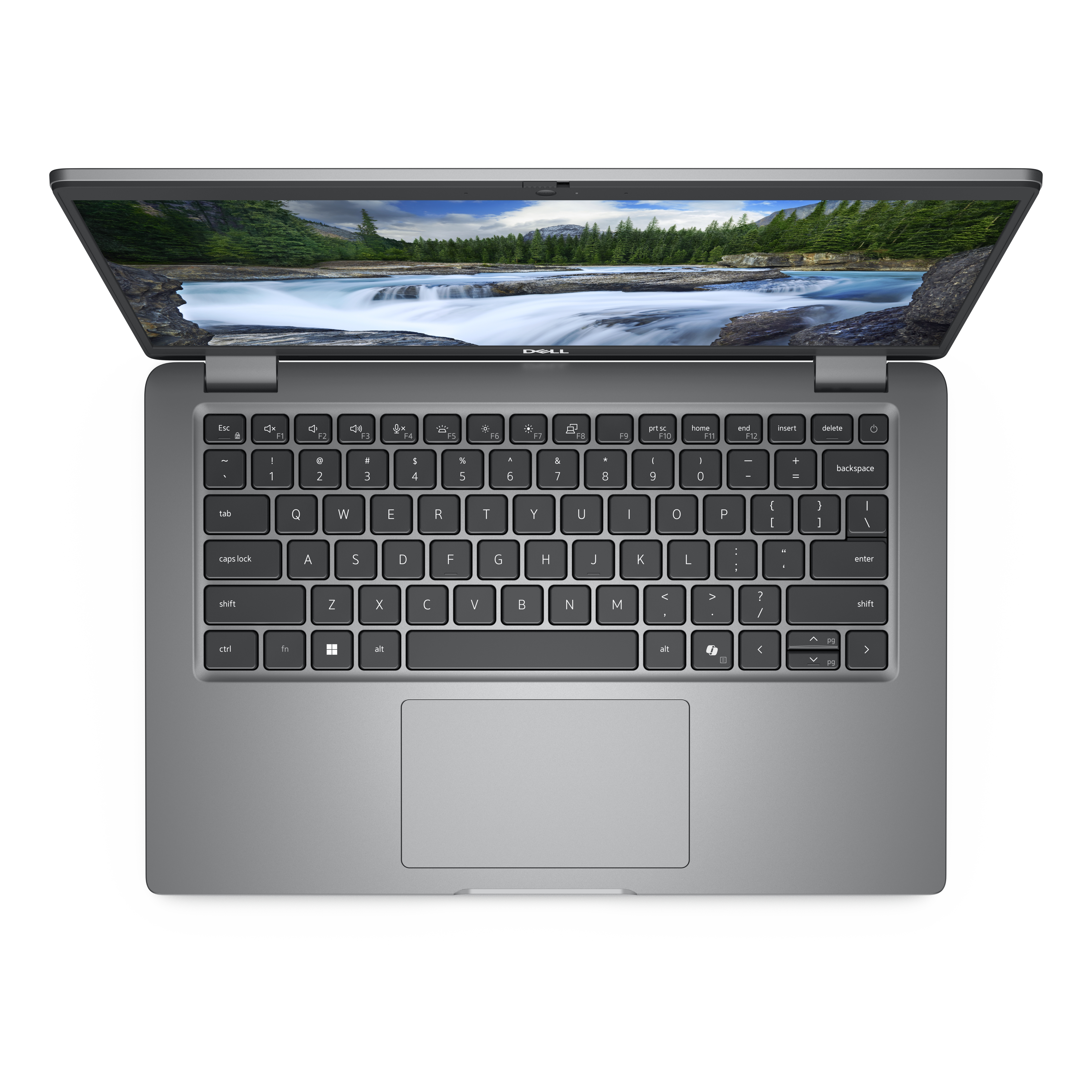 Un laptop con schermo aperto. La tastiera è visibile. Sfondo bianco.