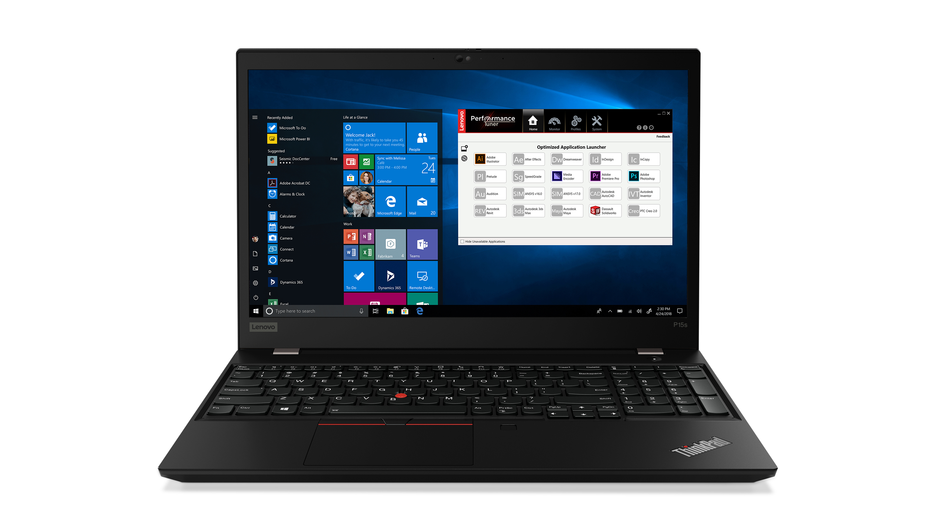 Schwarzer Lenovo ThinkPad-Laptop, Windows-Oberfläche auf dem Bildschirm, weißer Hintergrund.