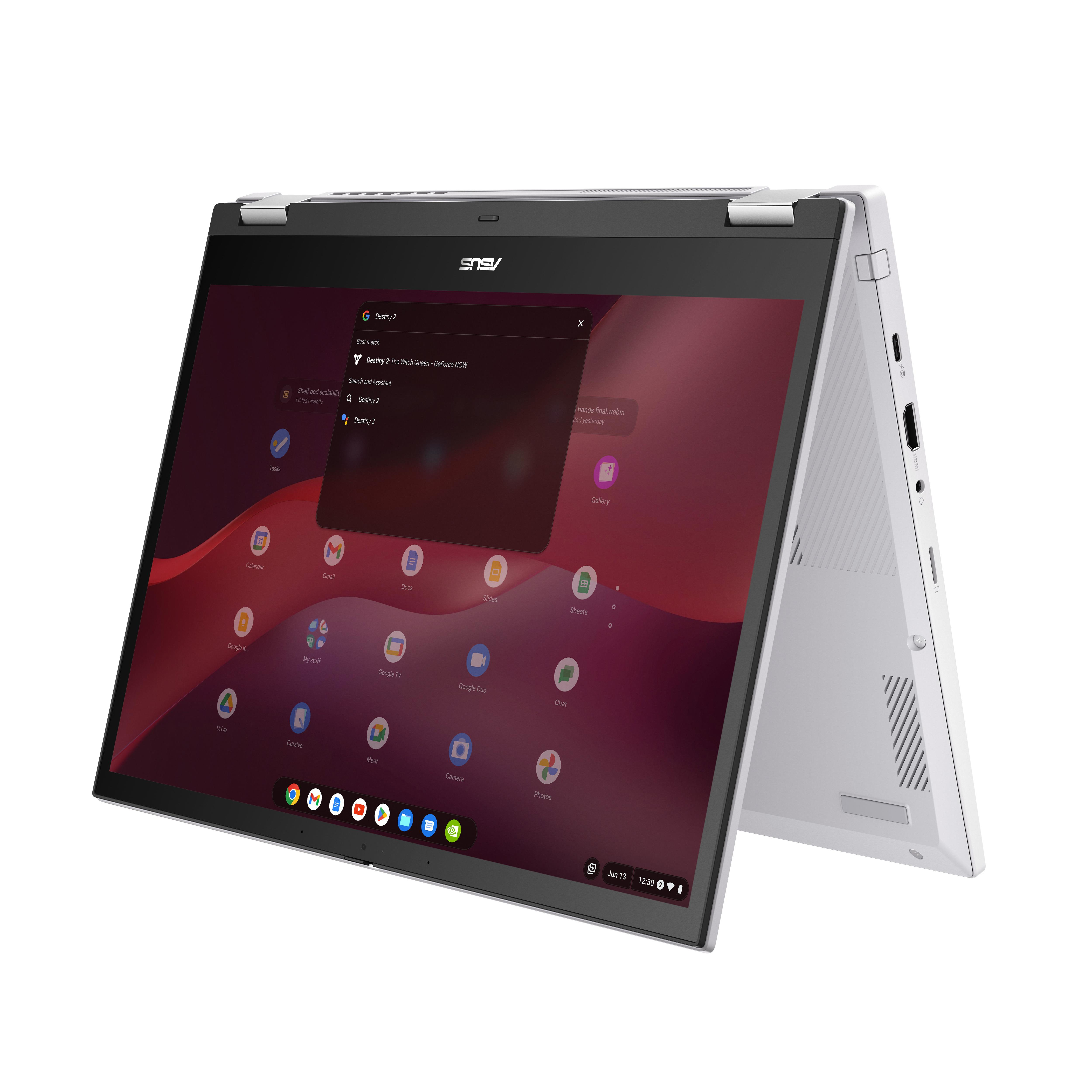 Ein weißer und grauer Laptop mit offenem Bildschirm, der eine Benutzeroberfläche mit Symbolen anzeigt, isoliert.