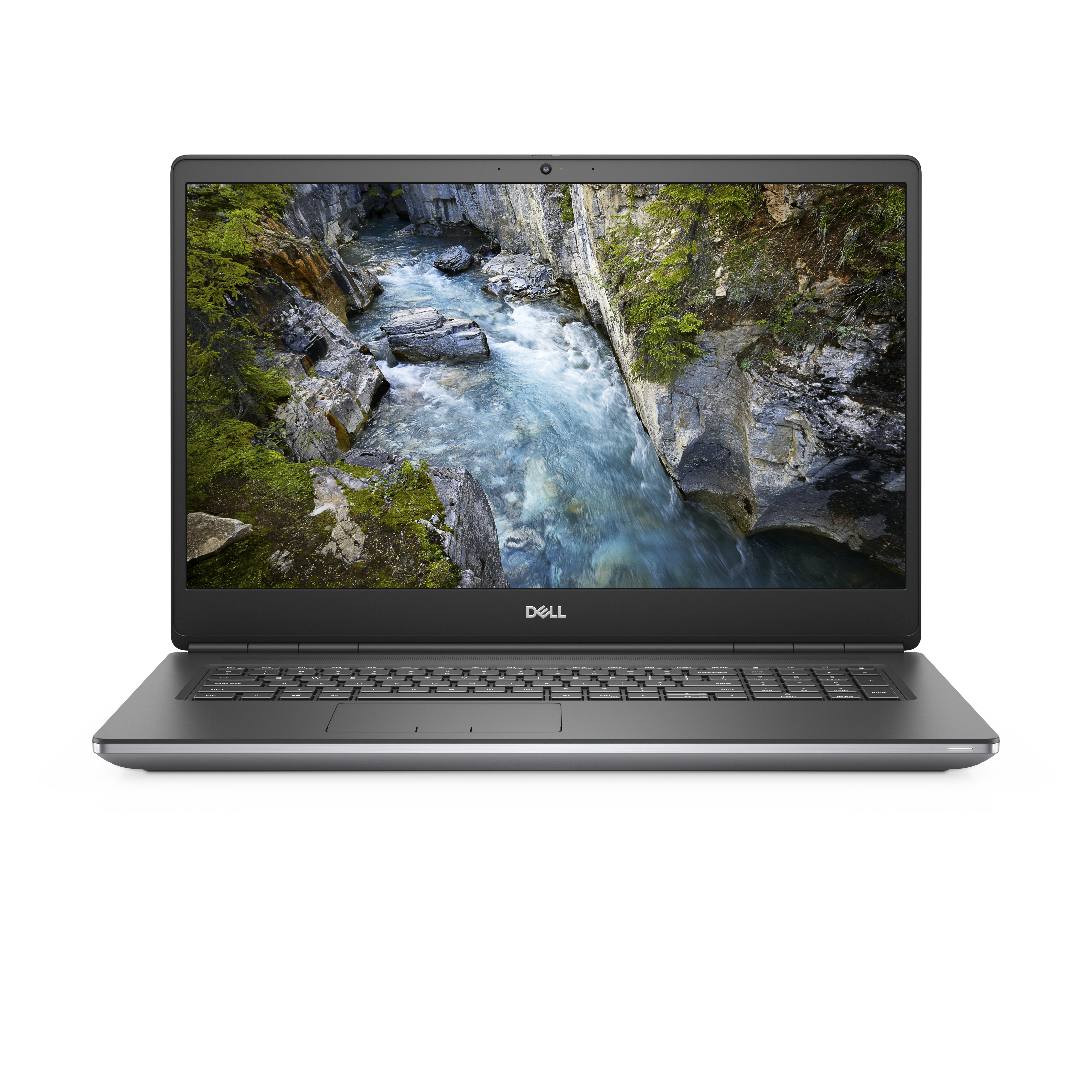 Laptop mit Flusslandschaft. Dell-Logo unten.