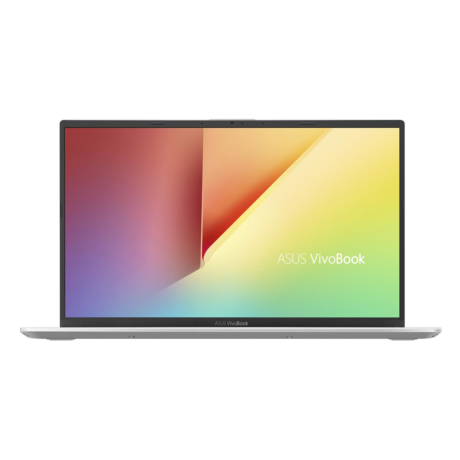 Laptop argentato con design astratto colorato e logo ASUS Vivobook.