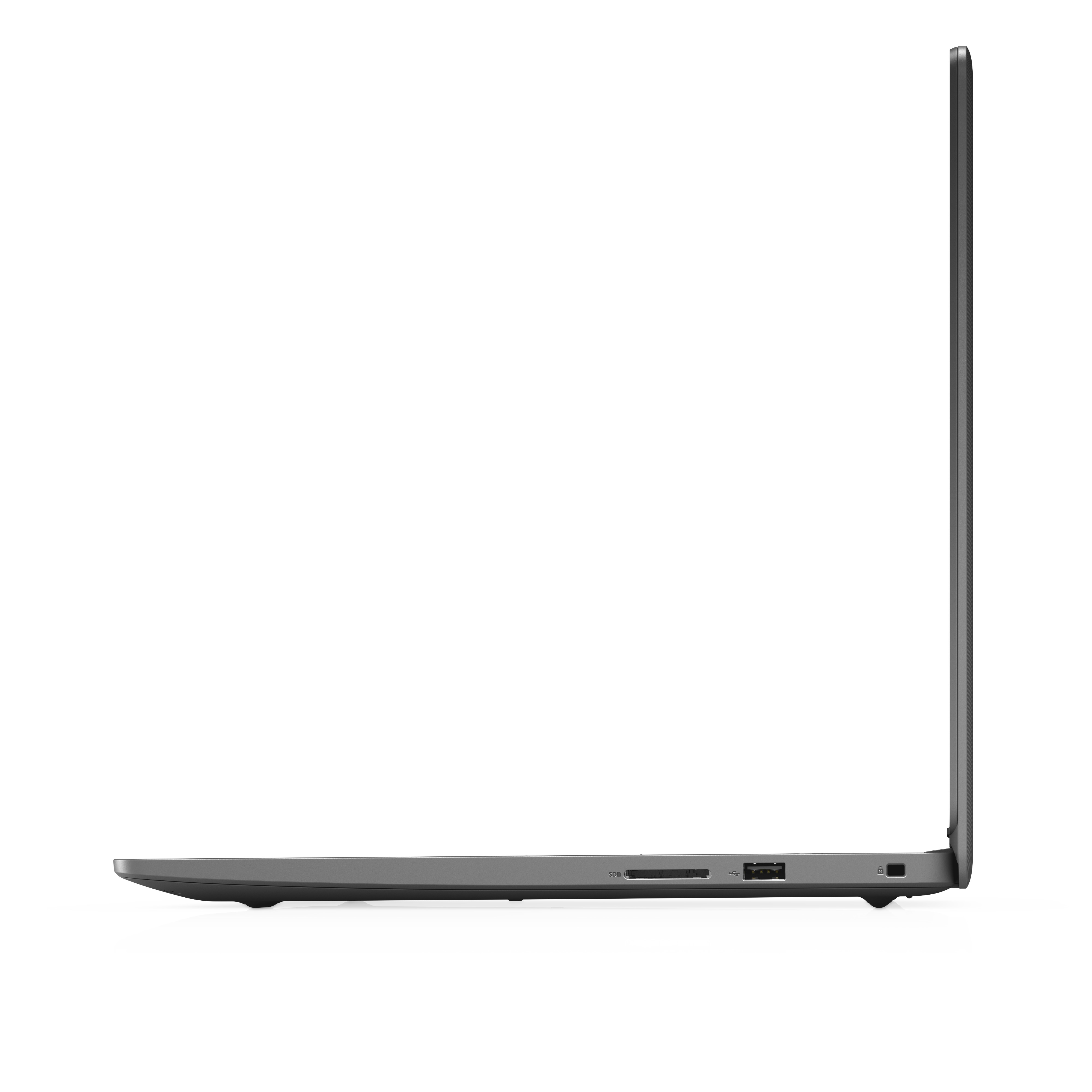 Profilo laptop, lato destro. Display chiuso. Colore grigio, sfondo bianco.