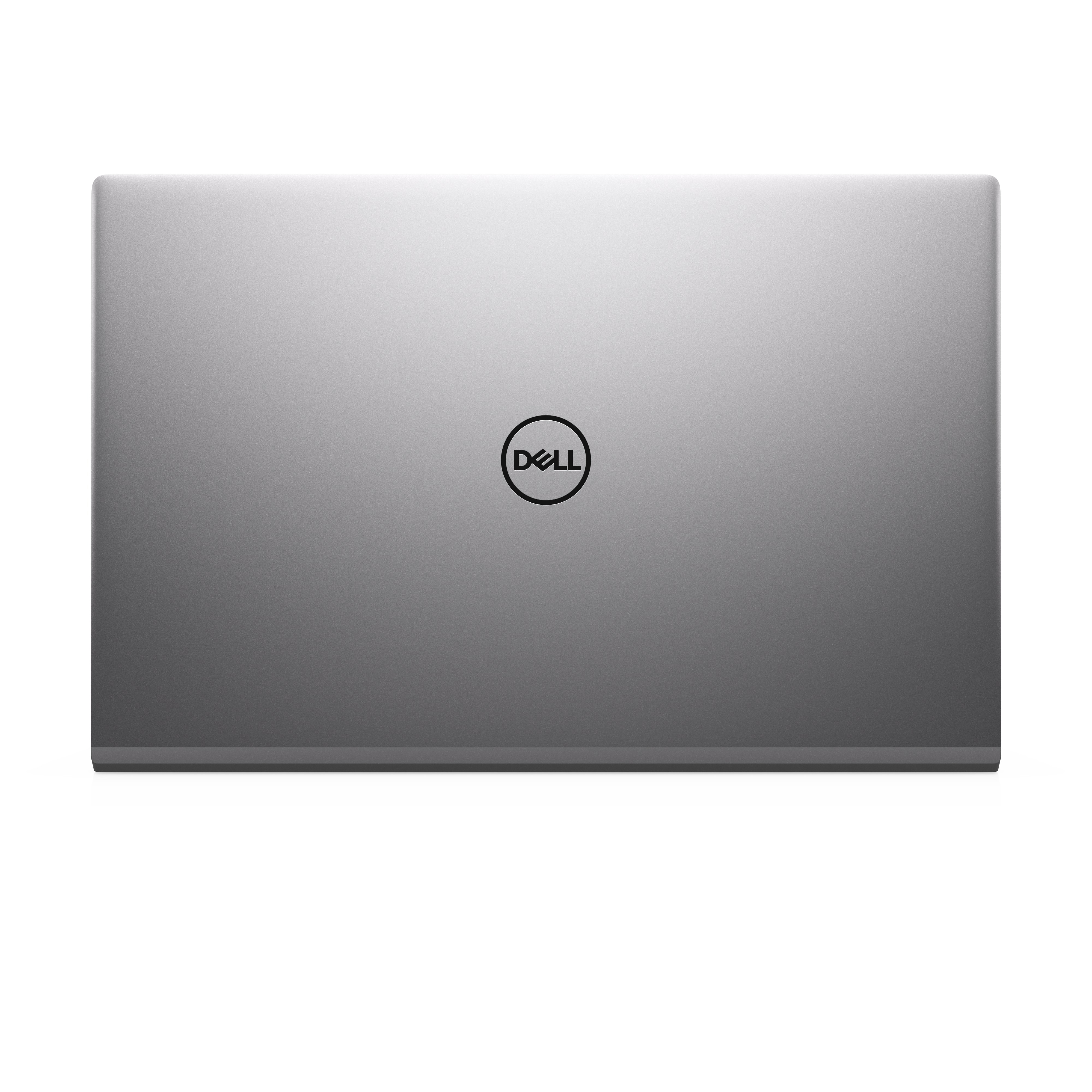 Laptop Dell argentato, chiuso, logo Dell visibile. Sfondo bianco.