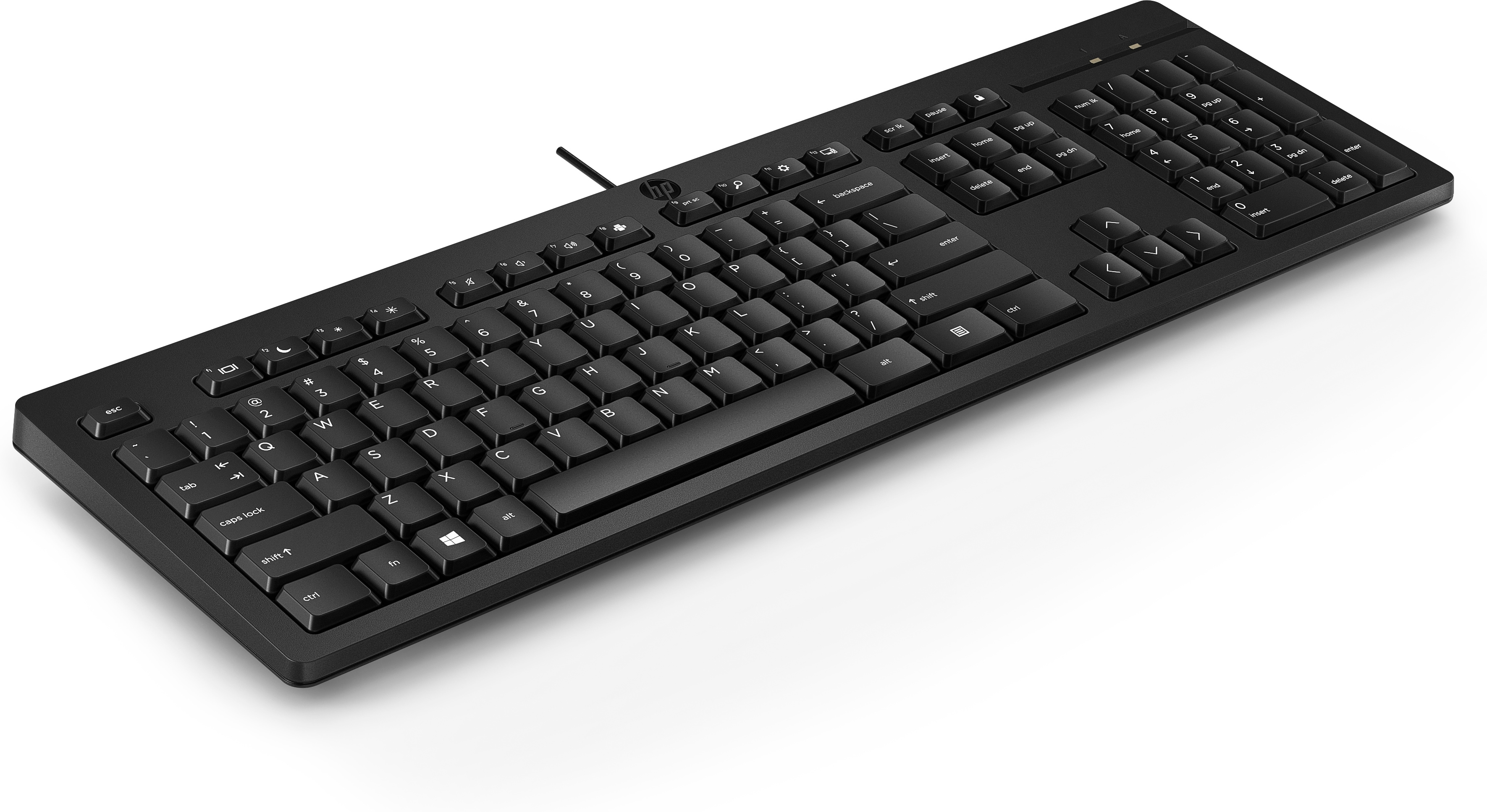 Black keyboard on white background. Standard layout with numbers and letters.