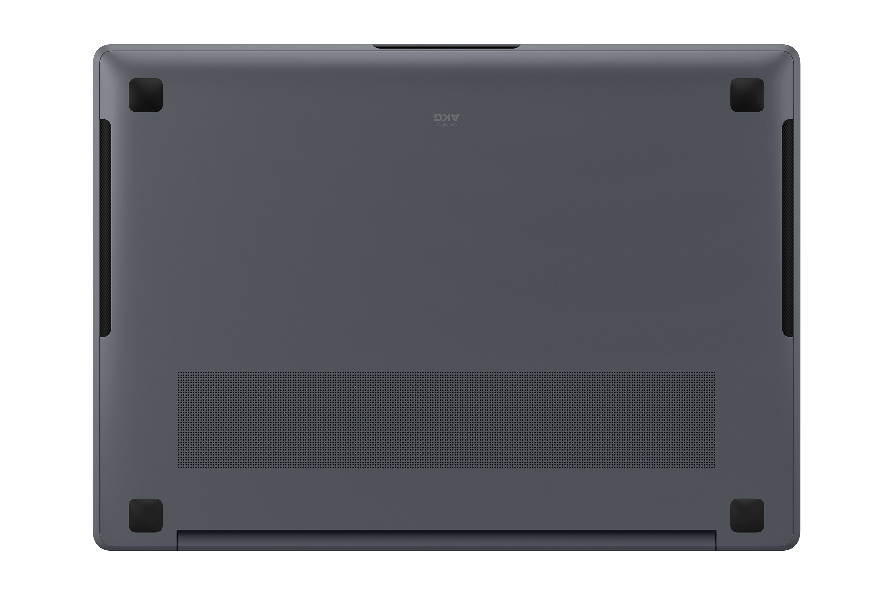 Podstawa laptopa. Szara, z czarnymi podkładkami. Widoczne logo AKG.