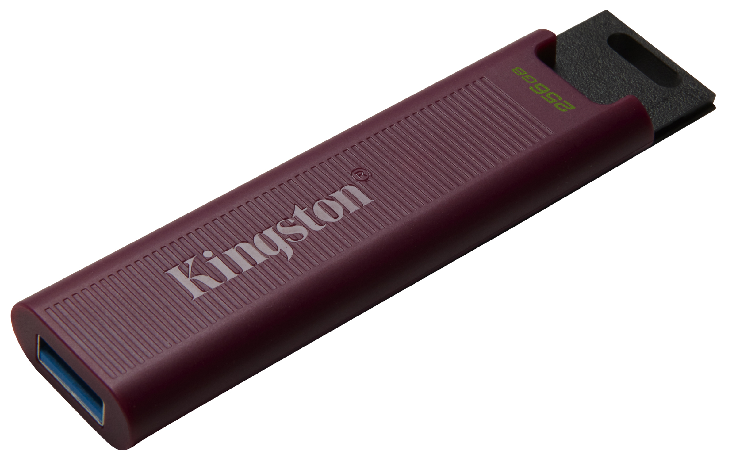 Czerwono-czarny pendrive Kingston 256GB na białym tle.
