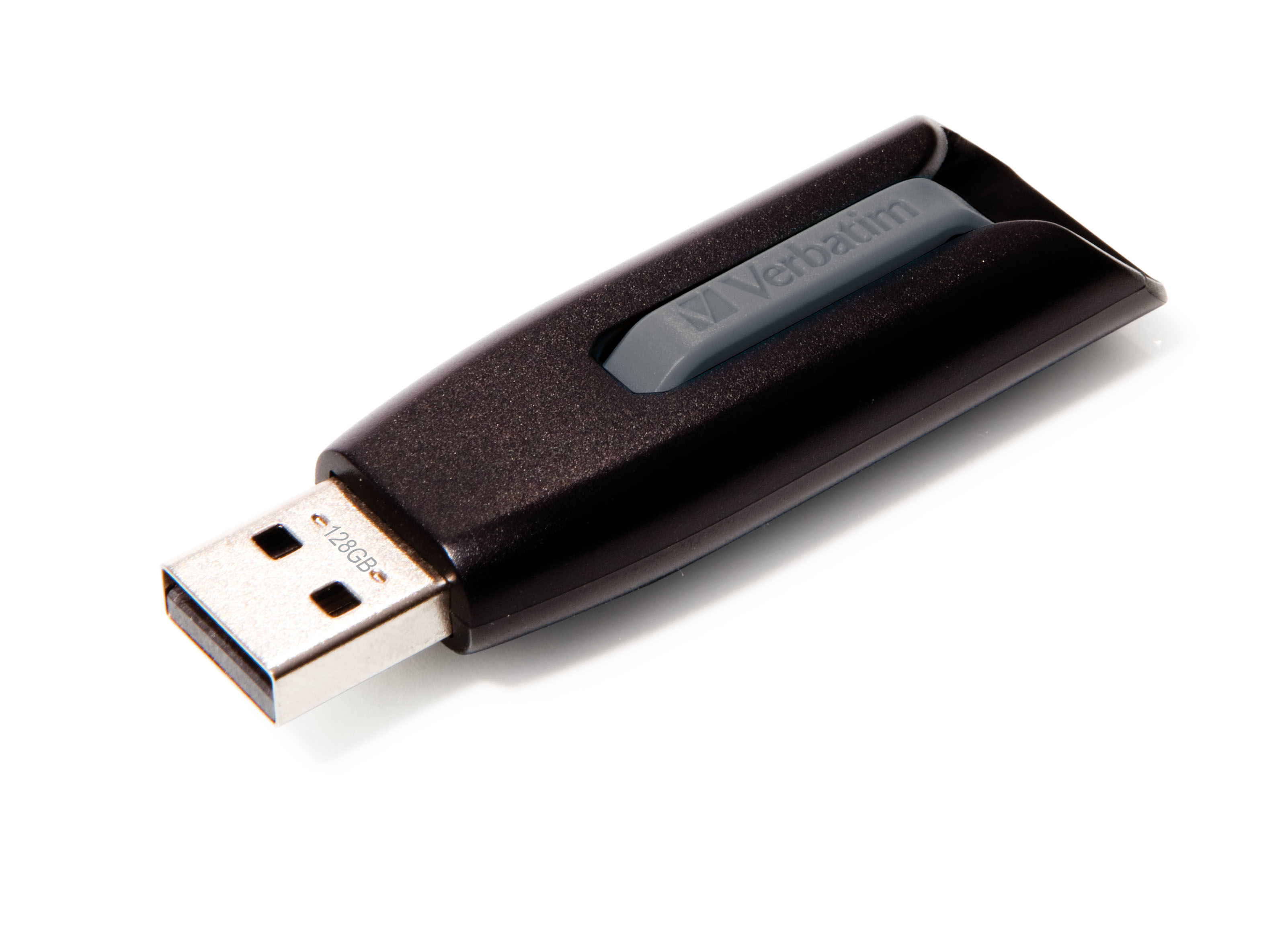 Czarny pendrive Verbatim, szary przycisk.