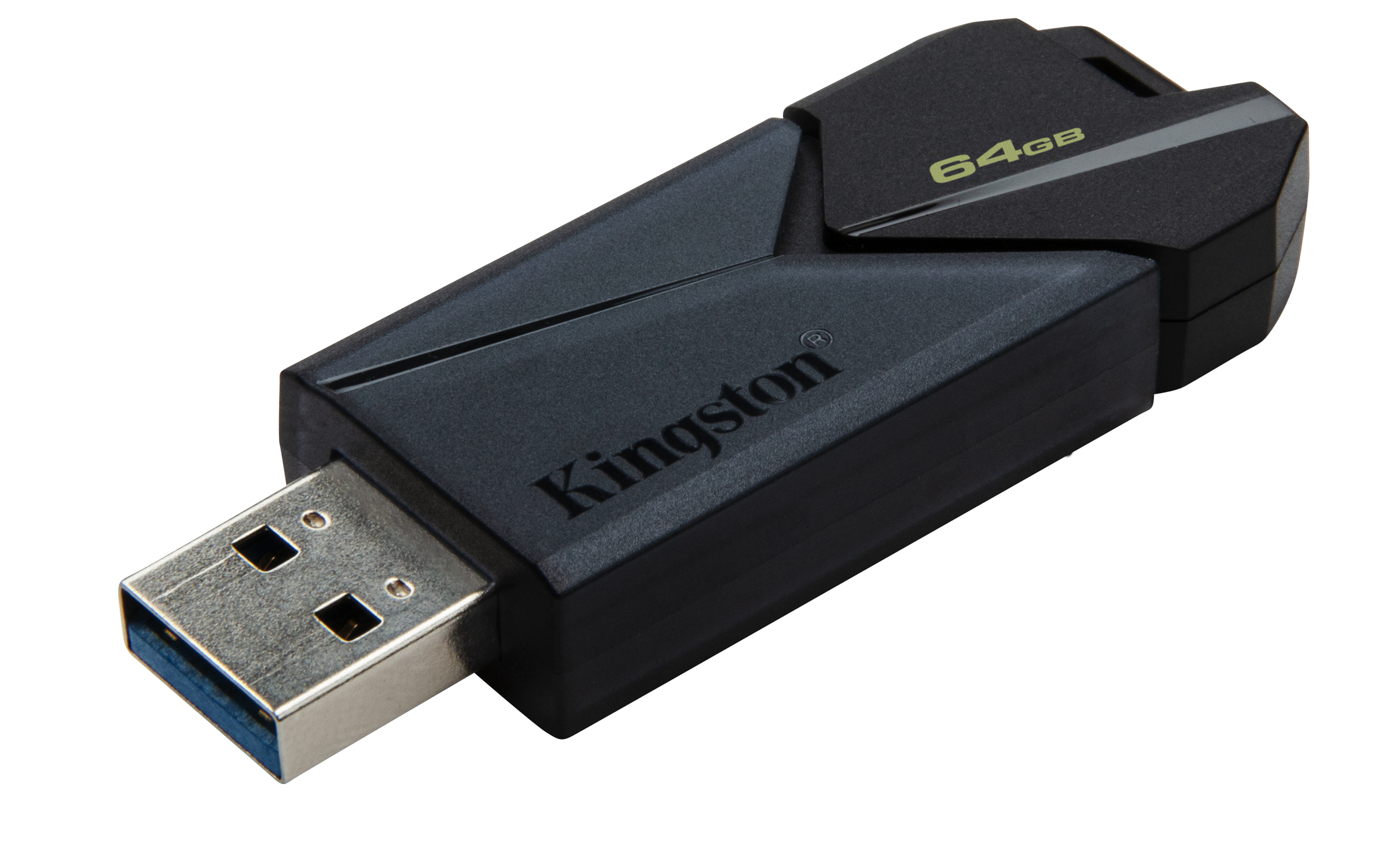 Czarny pendrive Kingston USB, 64 GB, z metalowym złączem USB.