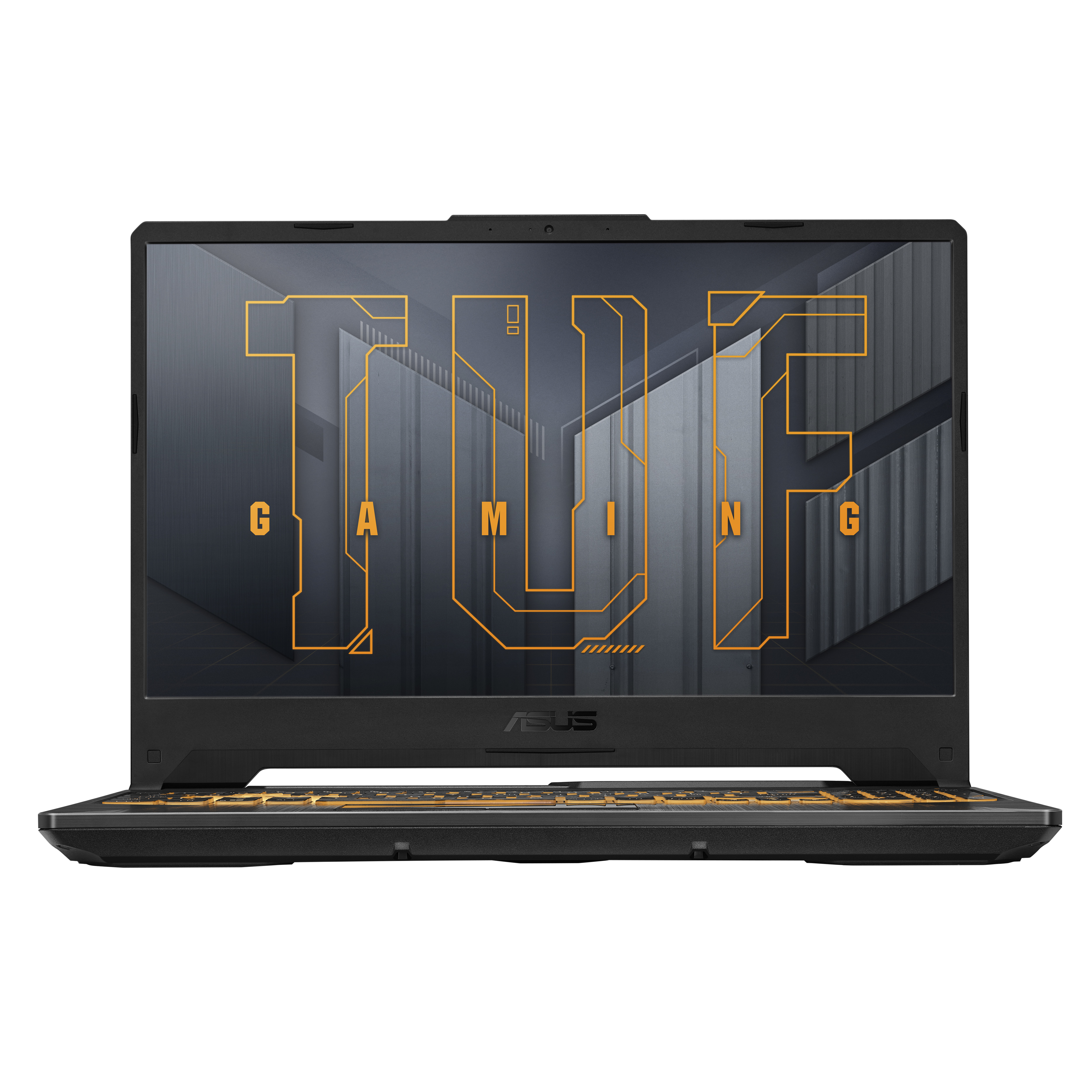 Laptop ASUS nero con schermo nero. Il laptop è aperto su sfondo bianco.