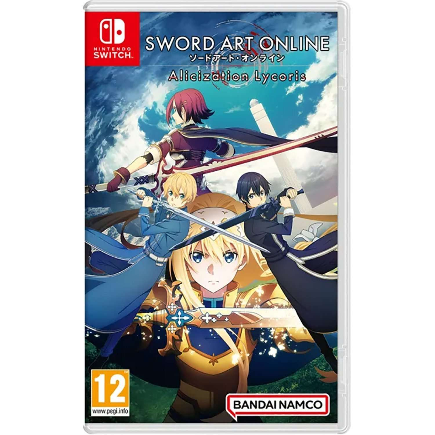 Okładka gry Sword Art Online: Alicization Lycoris na Nintendo Switch. Zawiera postacie z anime z mieczami.