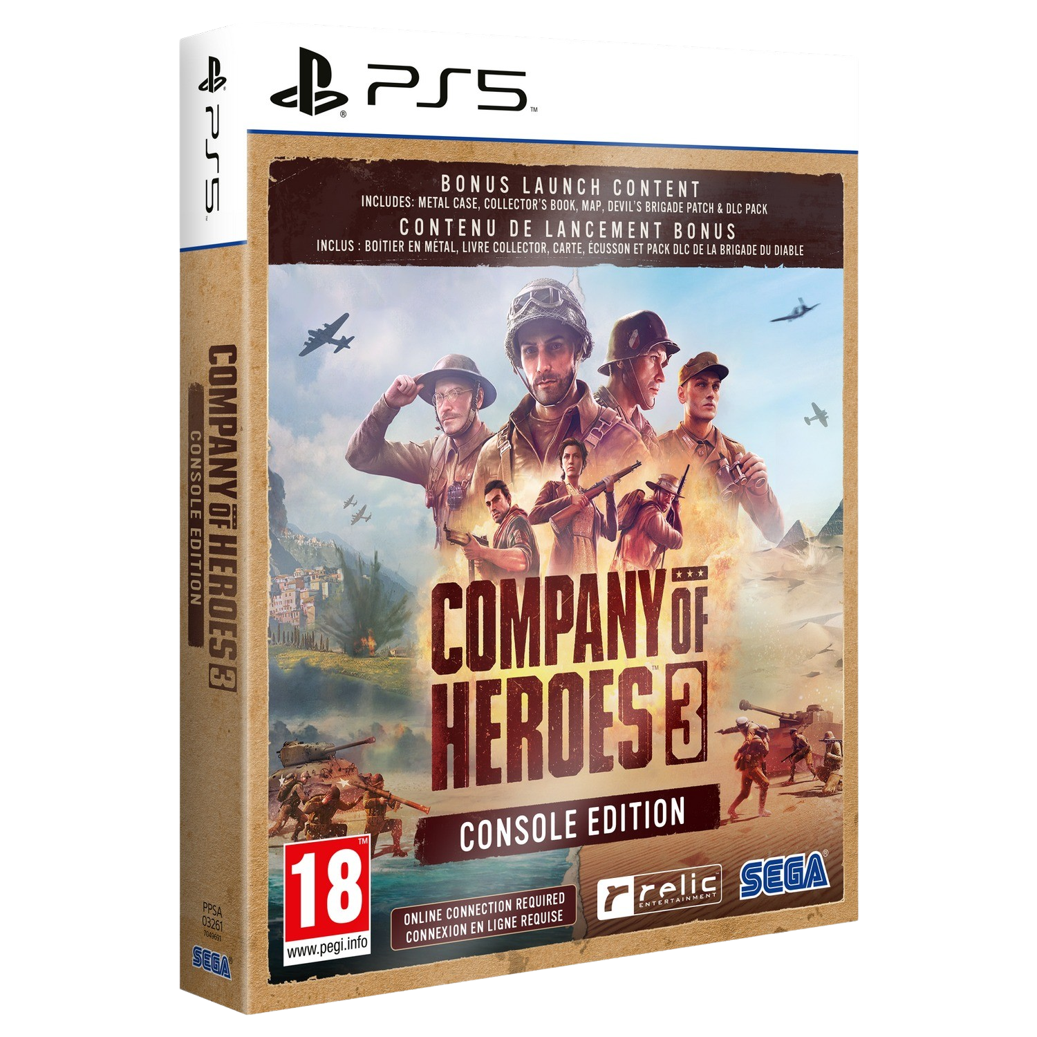 Pudełko z grą Company of Heroes 3. Żołnierze na okładce, brązowe tło.