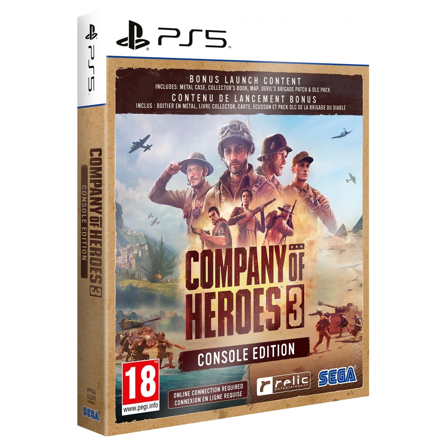 Pudełko gry Company of Heroes 3 przedstawia żołnierzy i sceny wojenne.