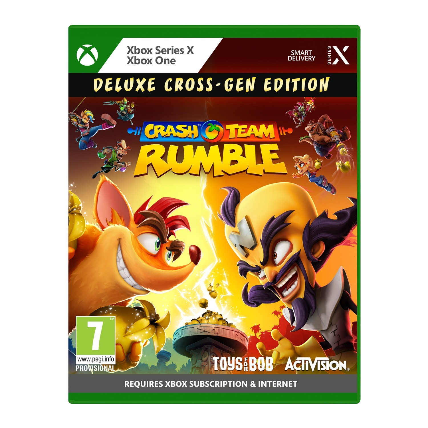 Artwork della scatola del gioco Crash Team Rumble con personaggi sulla copertina.