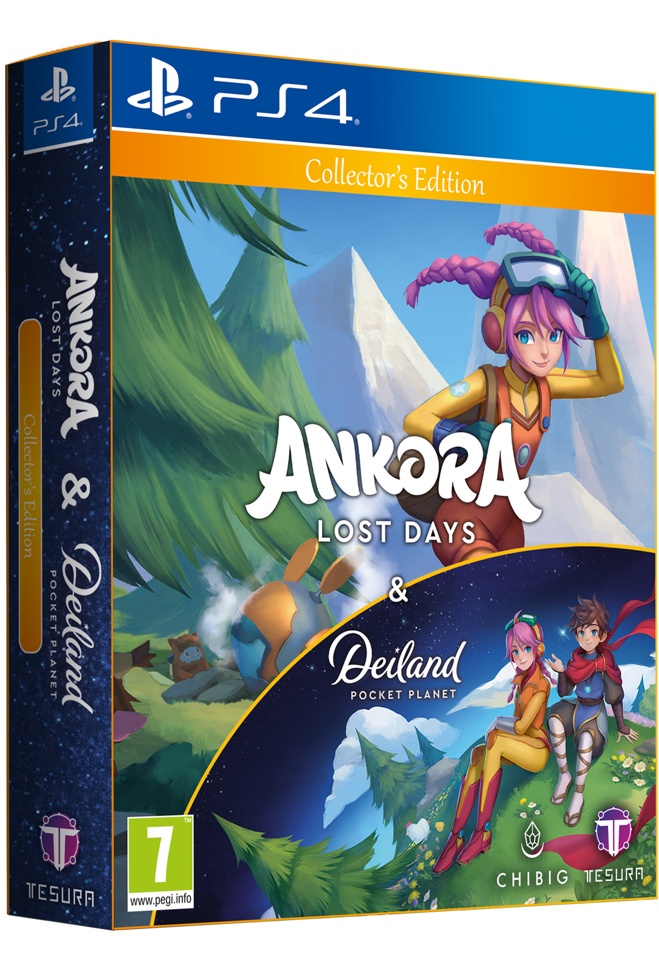 Una scatola di gioco mostra due personaggi in primo piano. Il titolo è 'ANKORA & Deiland'.