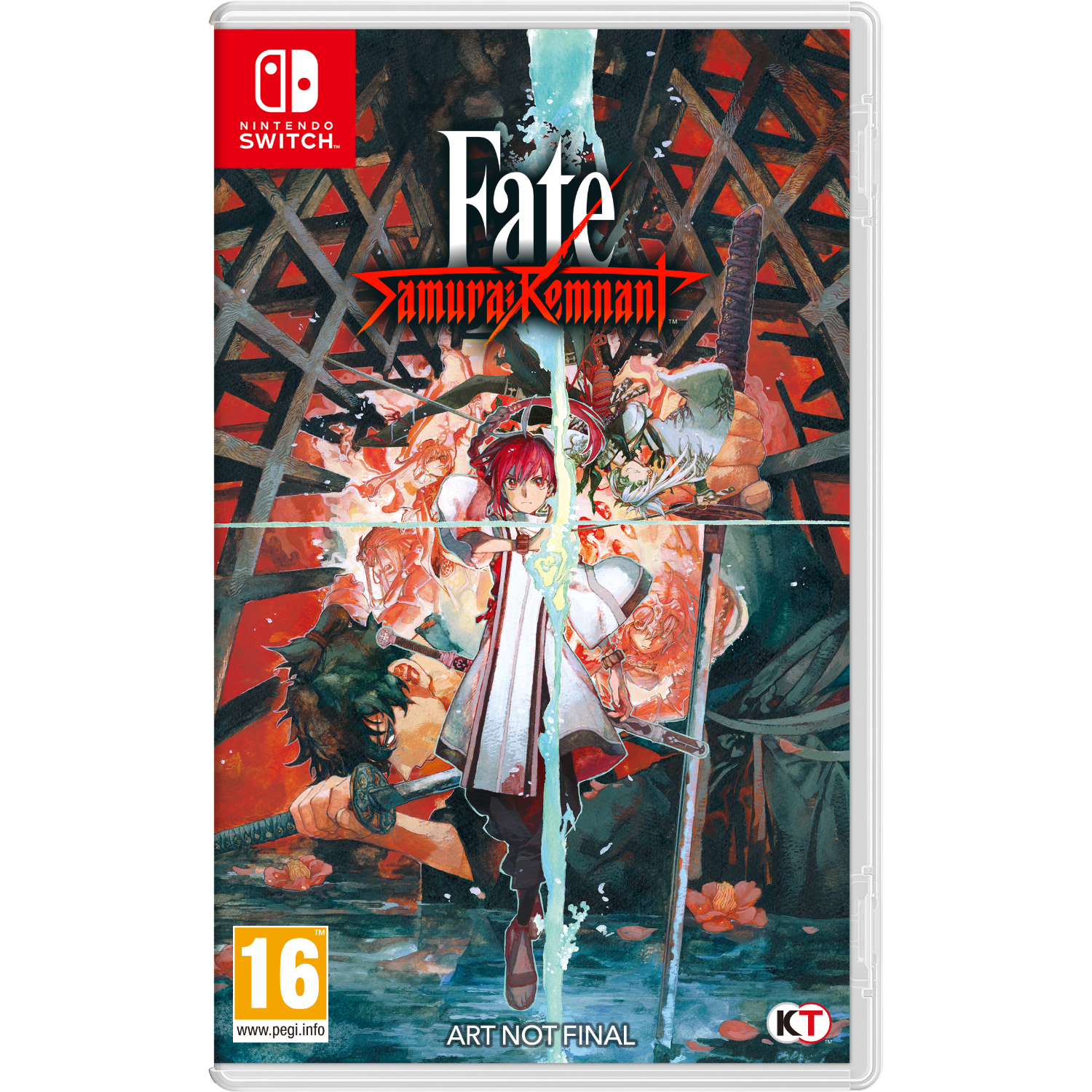 Okładka gry Fate/Samurai Remnant. Postać w bieli trzyma miecz, w tle samuraj.