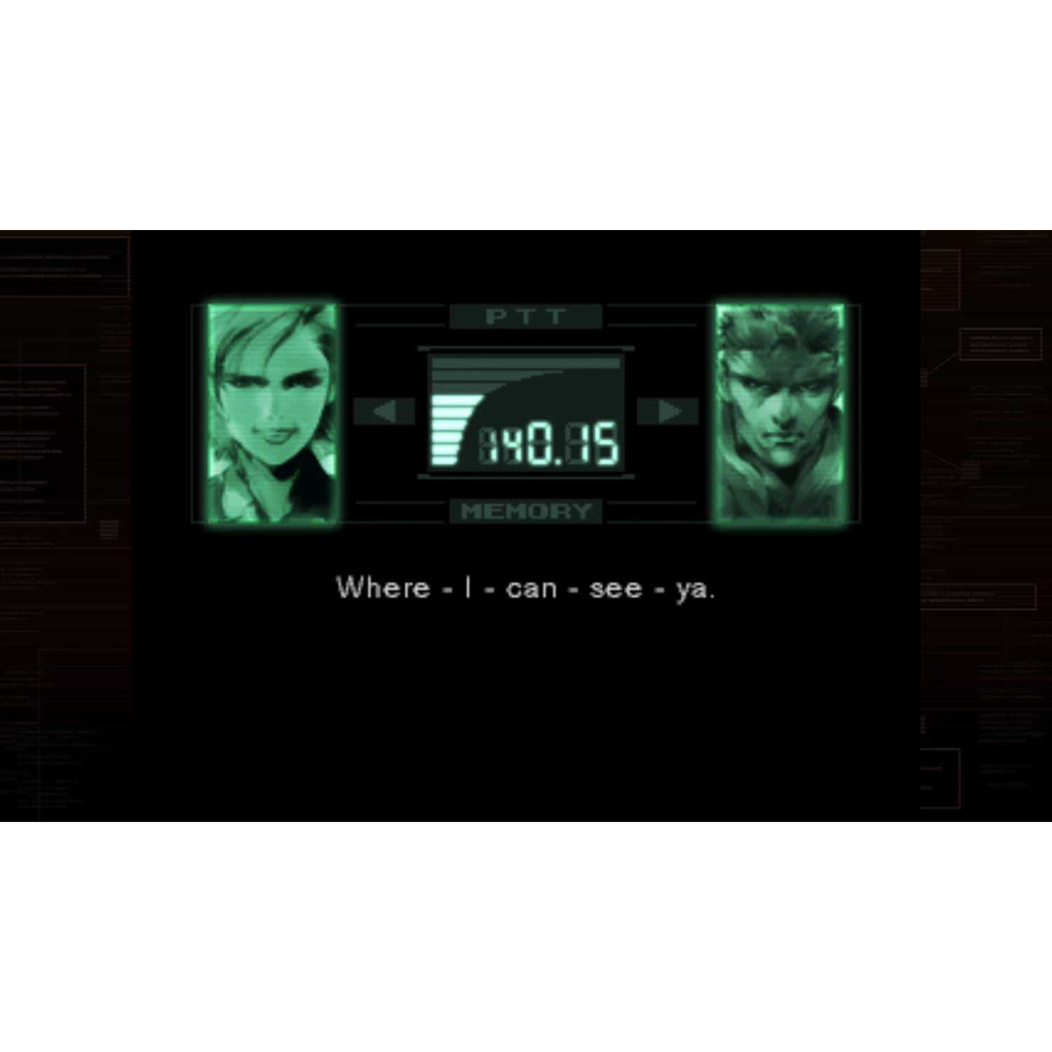 Scena z gry, dwie postacie w ramkach, z tekstem 'Where-I-can-see-ya'.