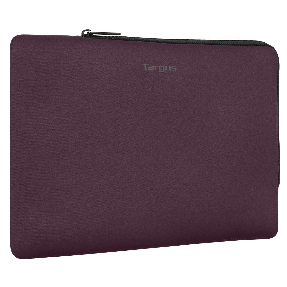 Una custodia per laptop Targus viola scuro con chiusura a cerniera.