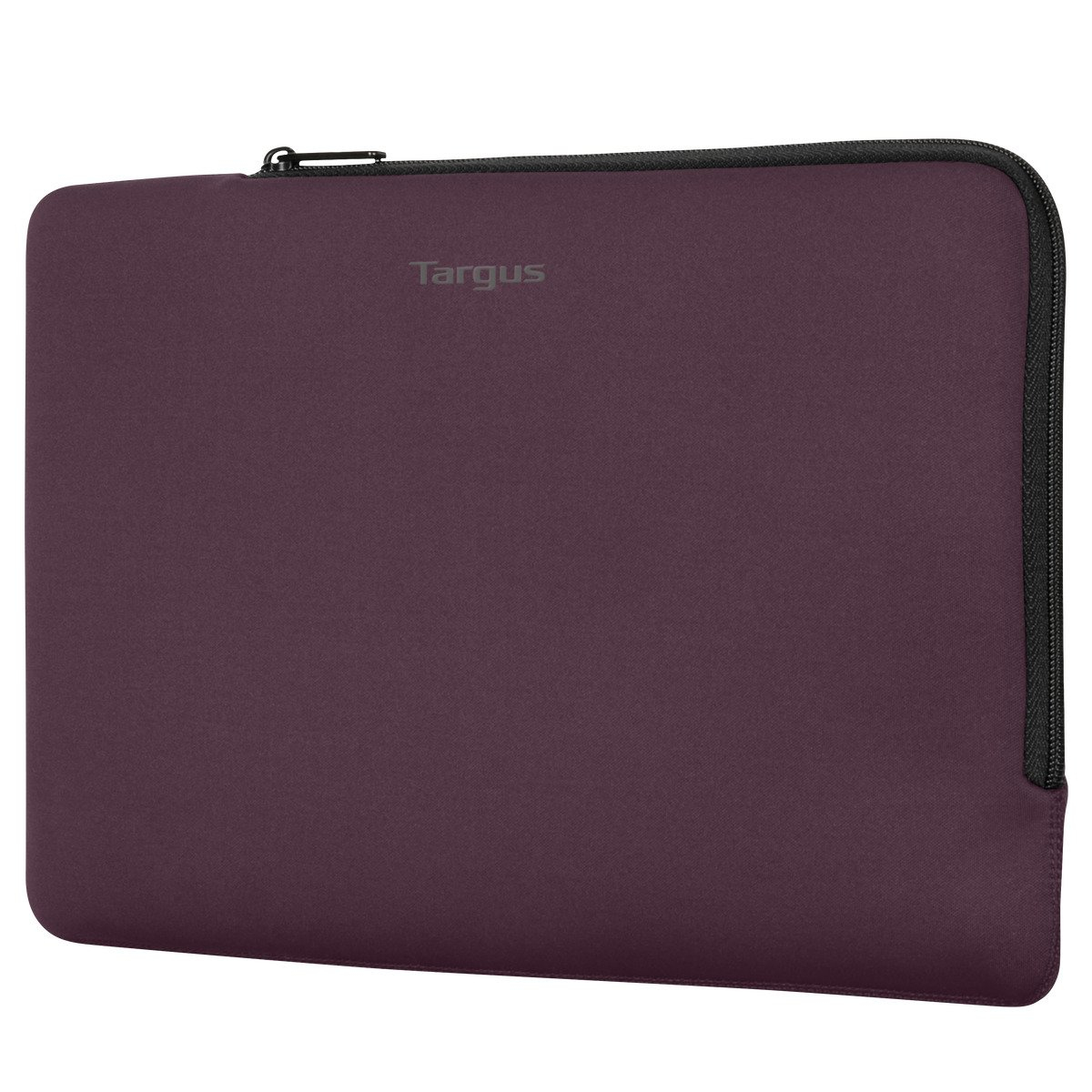 Una custodia viola per laptop con cerniera. Il marchio 'Targus' è visibile.