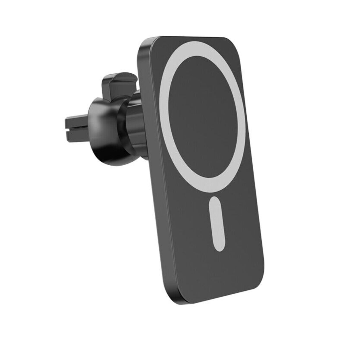 Schwarzer magnetischer Autotelefonhalter. Kreisförmiger Magnetbereich und Clip zur Befestigung.