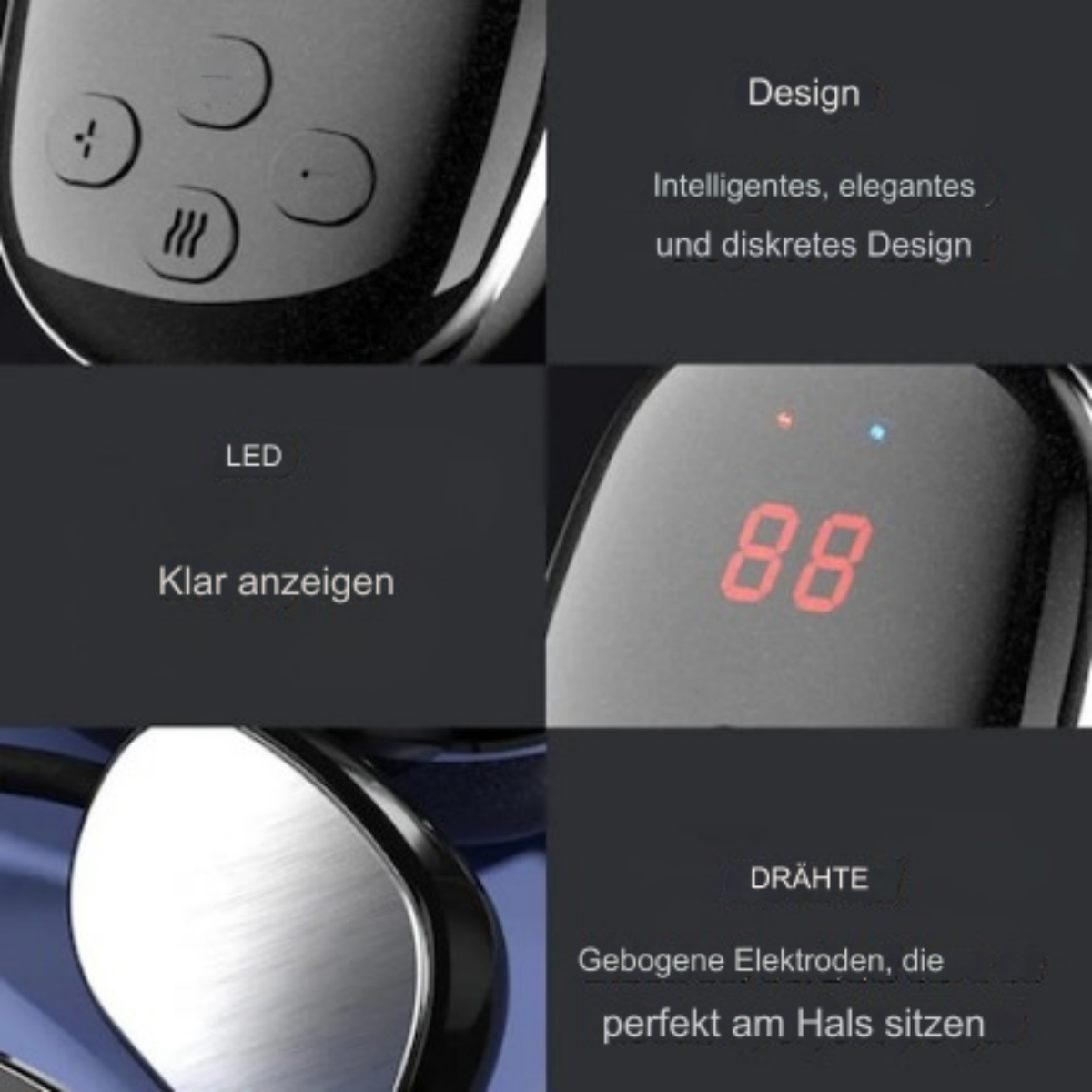 Nahaufnahme eines schwarzen Geräts mit Knöpfen und roter Digitalanzeige mit '88'. Blaue Akzente und Silber.