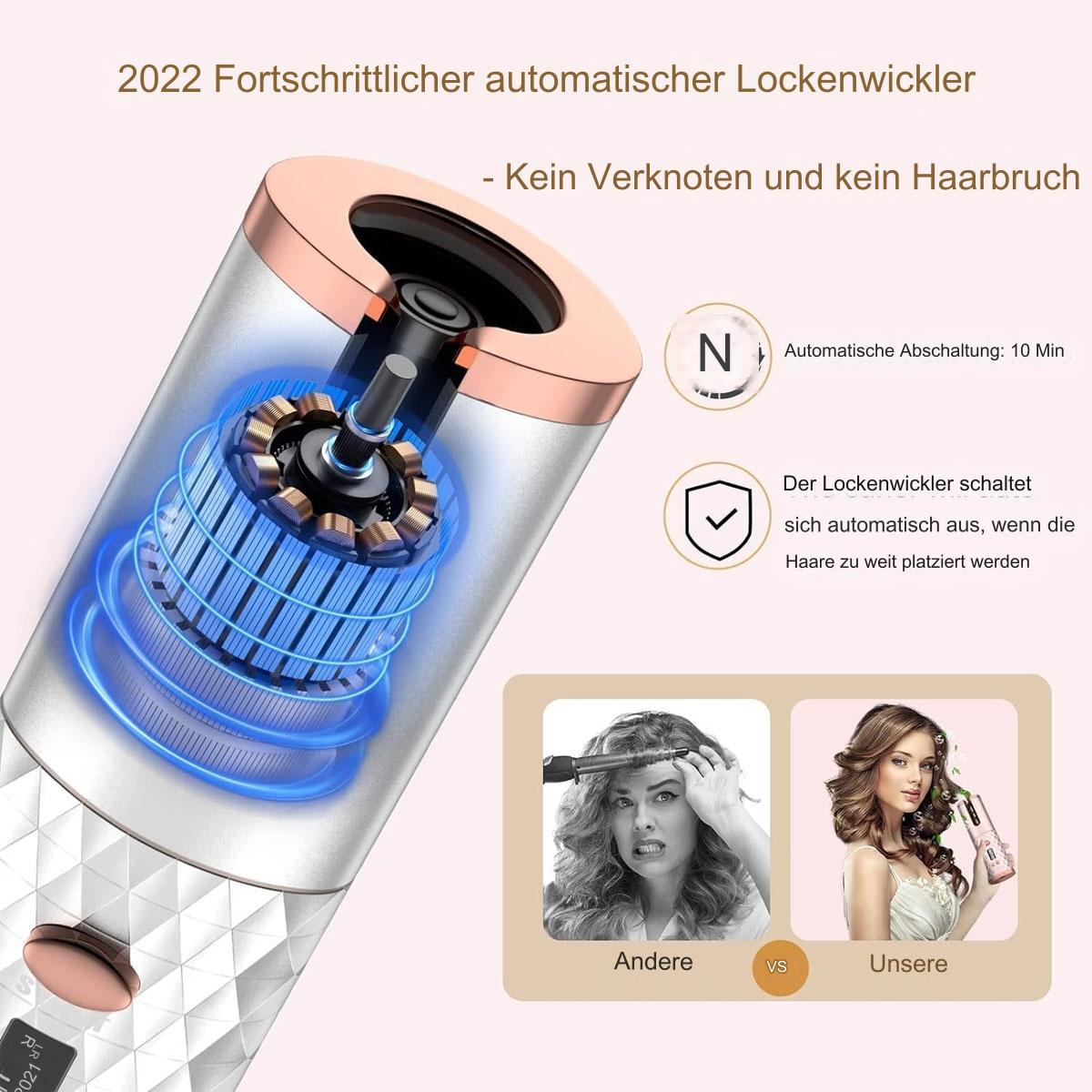 Haarstyler mit Diagramm, zeigt Vorher-Nachher-Locken.