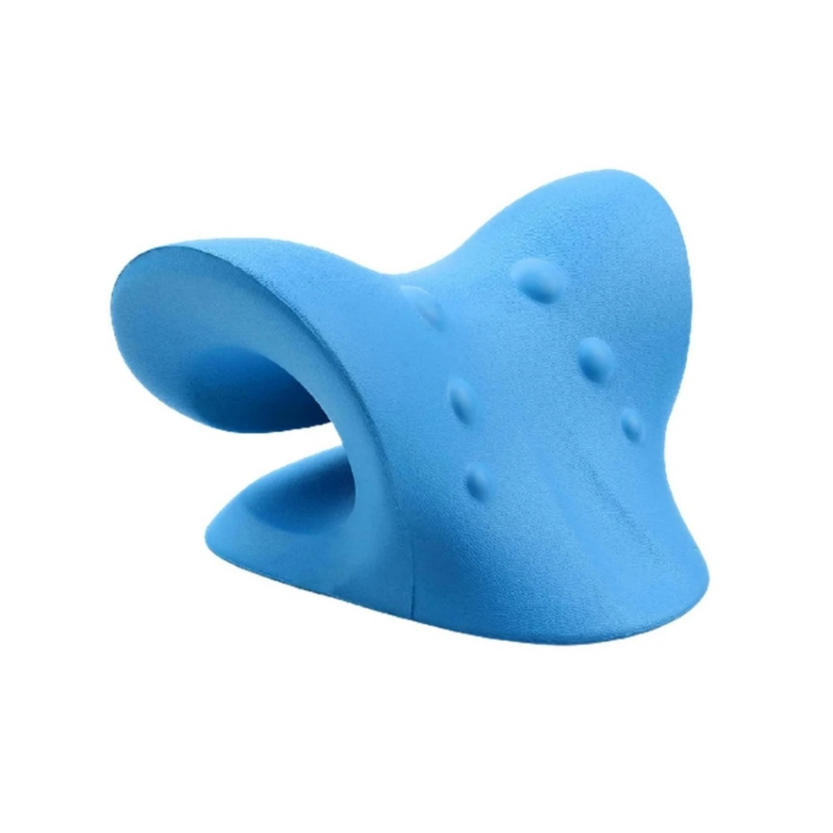 Ein blaues Nackenkissen mit einer einzigartigen Form, das für Nackenunterstützung und Entspannung konzipiert ist.