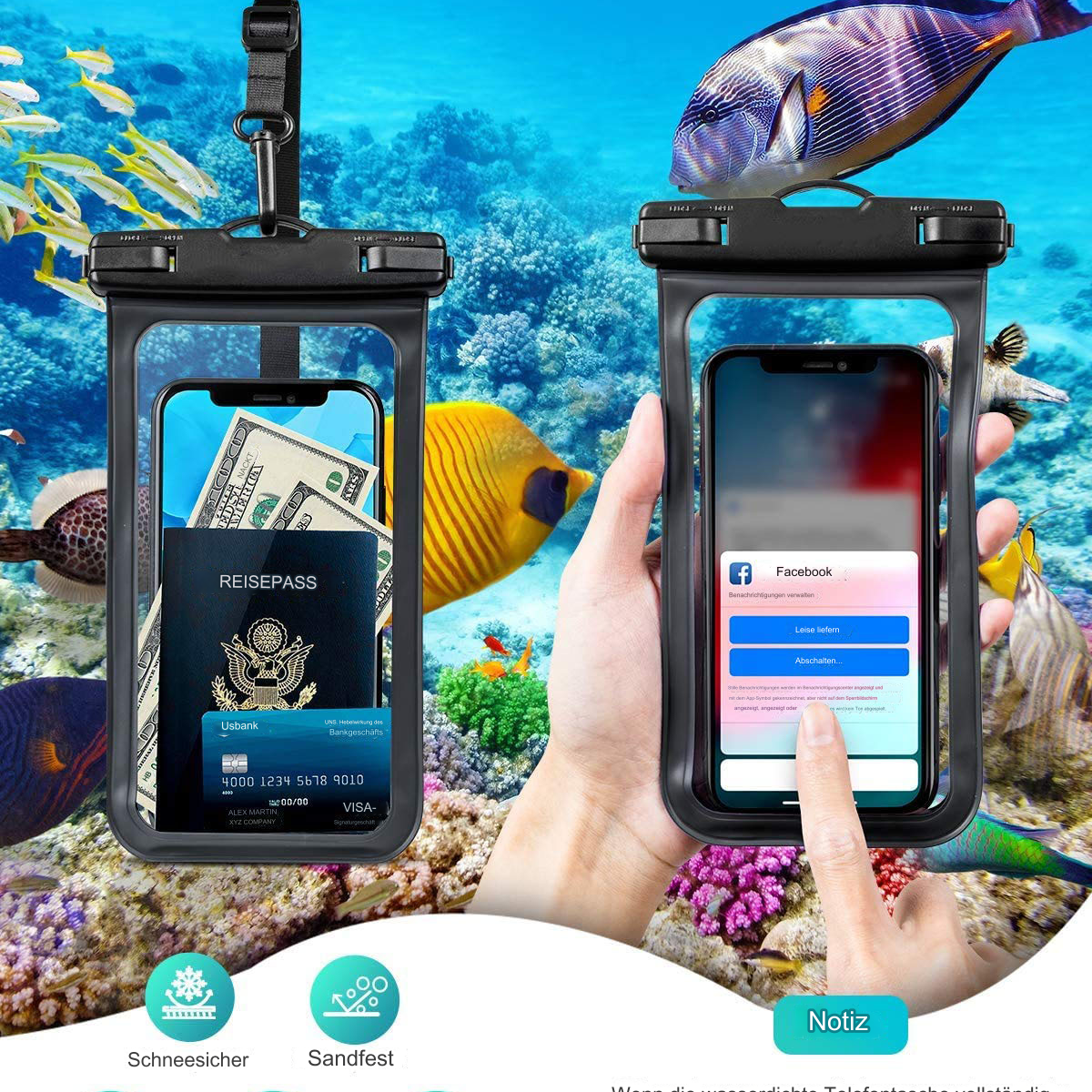 Wasserdichte Handyhüllen mit Geld, Pass und Telefon-Oberfläche.