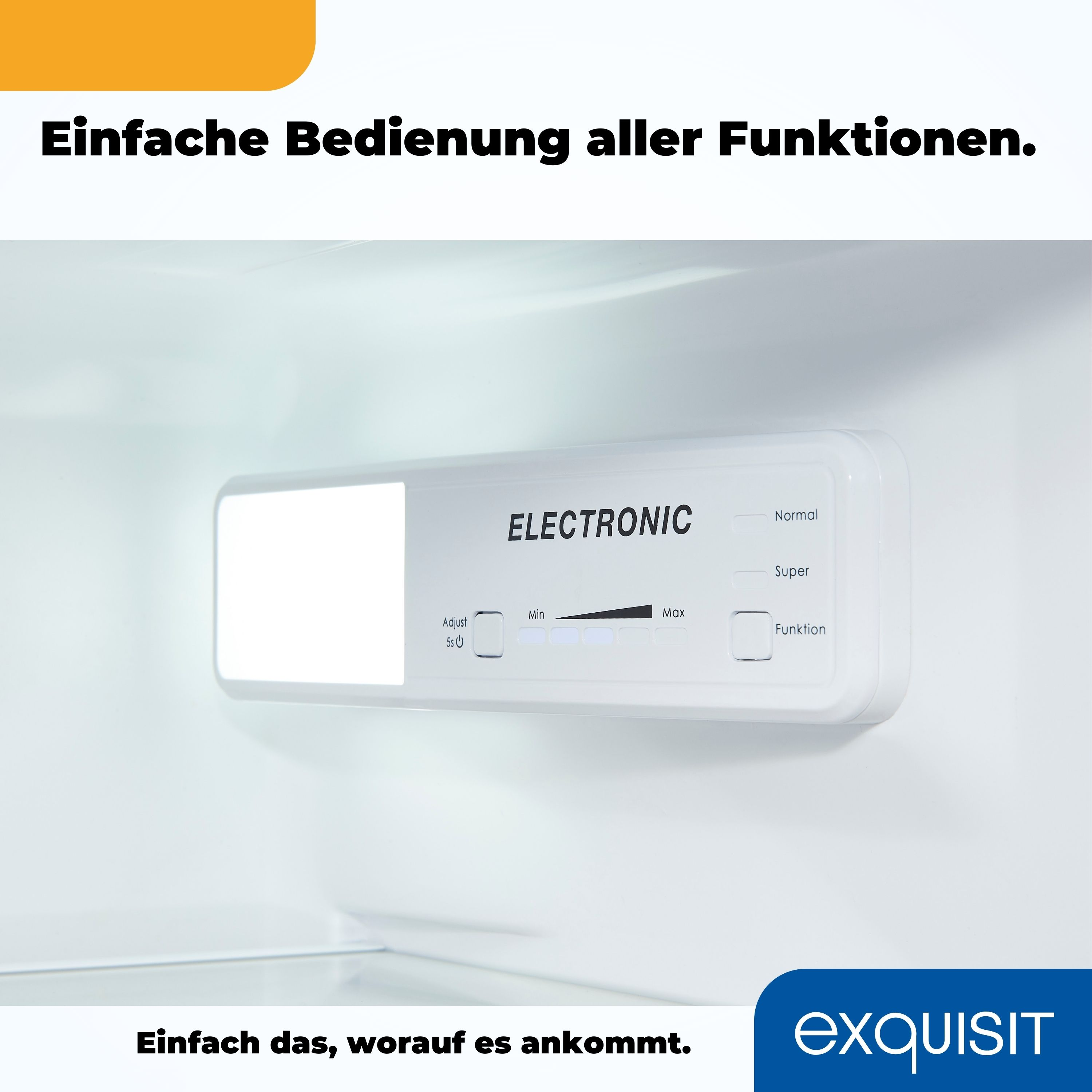 Kühlschrank-Bedienfeld mit der Aufschrift 'ELECTRONIC' mit Tasten und einer Temperaturskala.