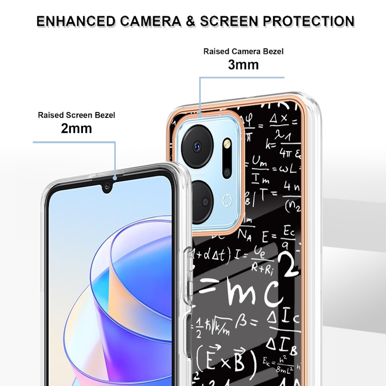Eine Handyhülle mit wissenschaftlichem Formeldesign und einem Telefon darin.