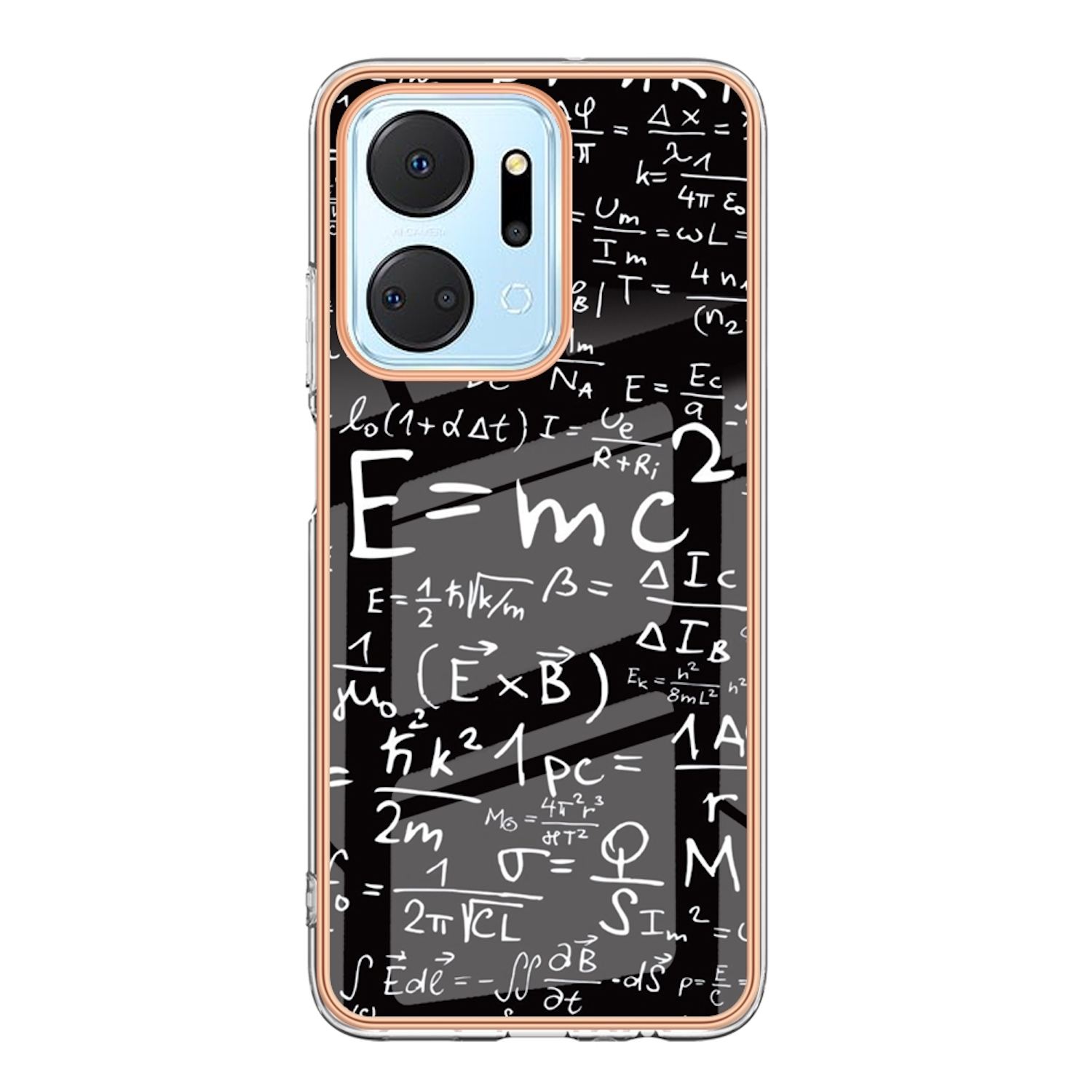 Eine Handyhülle mit mathematischen Formeln darauf. Das Telefon befindet sich in einer transparenten Schutzhülle.