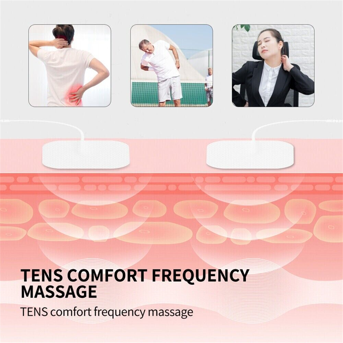 Diagramm zur Muskelstimulation mit TENS-Gerät, und Schmerzlinderung.