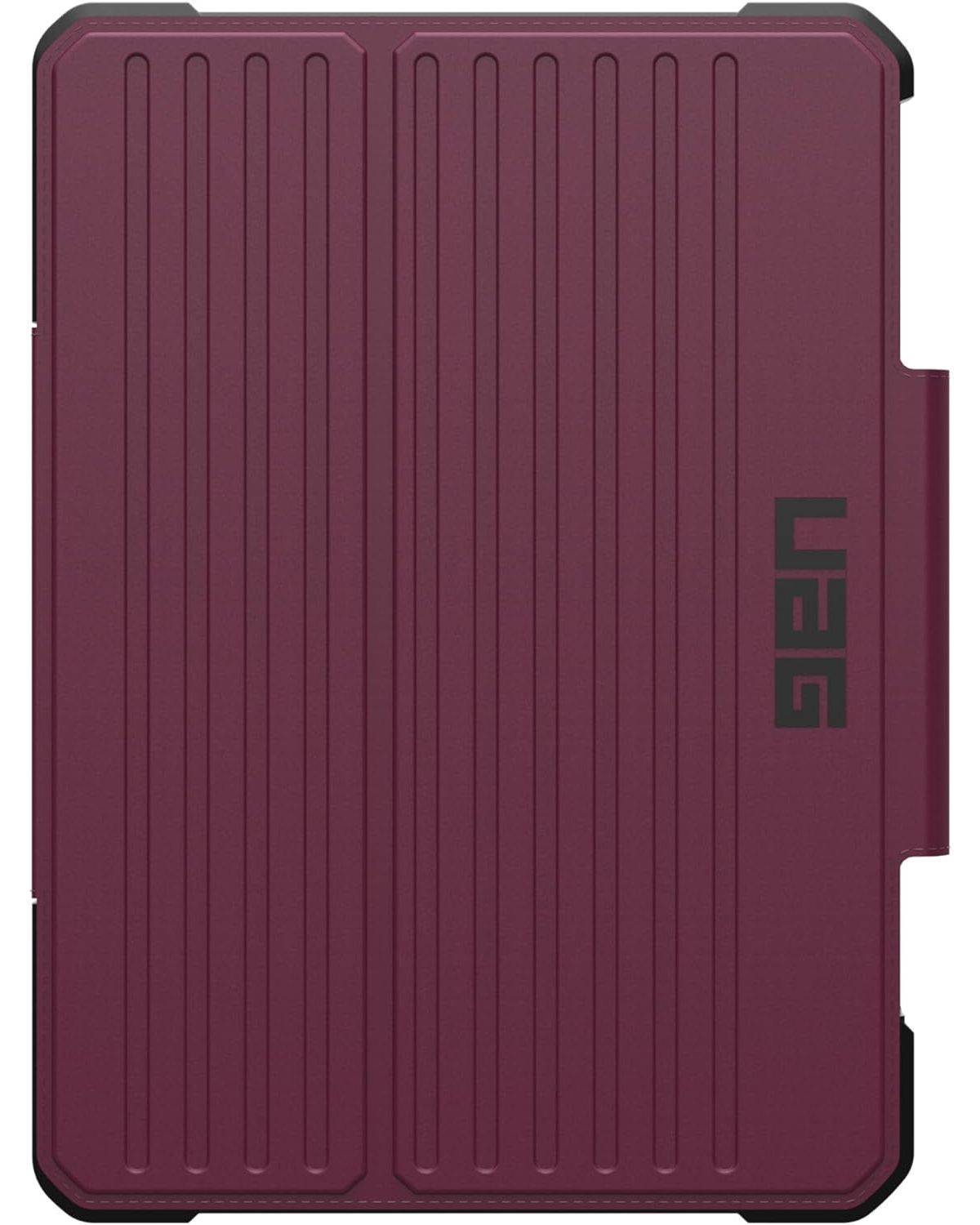 Bordowe etui na tablet z żebrowanym wzorem i czarnym logo UAG.