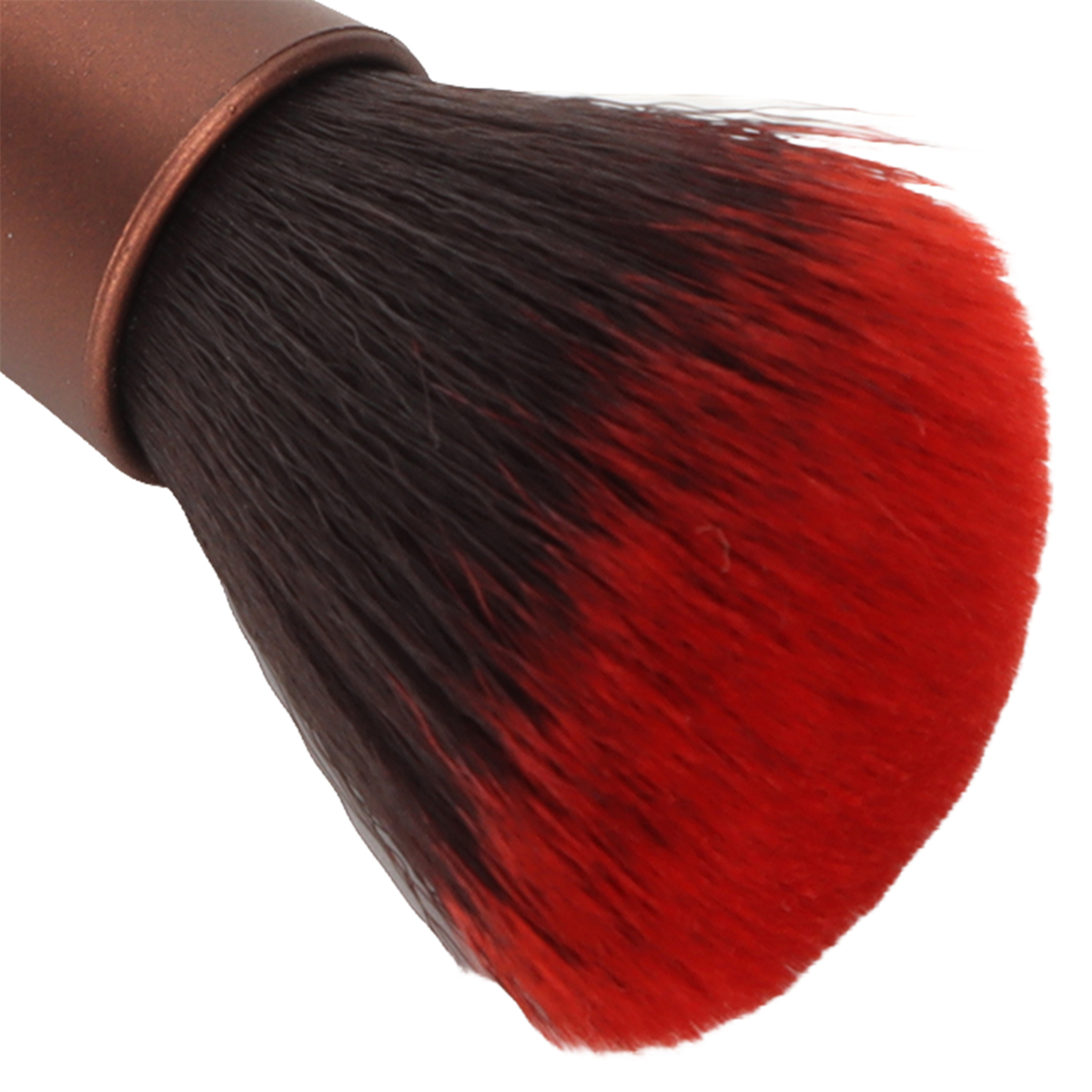 Make-up-Pinsel. Rote und schwarze Borsten, brauner Griff.