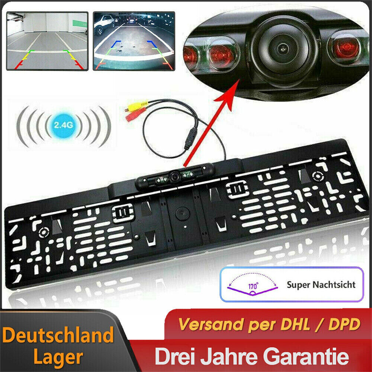 Kennzeichenkamera mit Text und Logos. Der Hintergrund ist weiß.