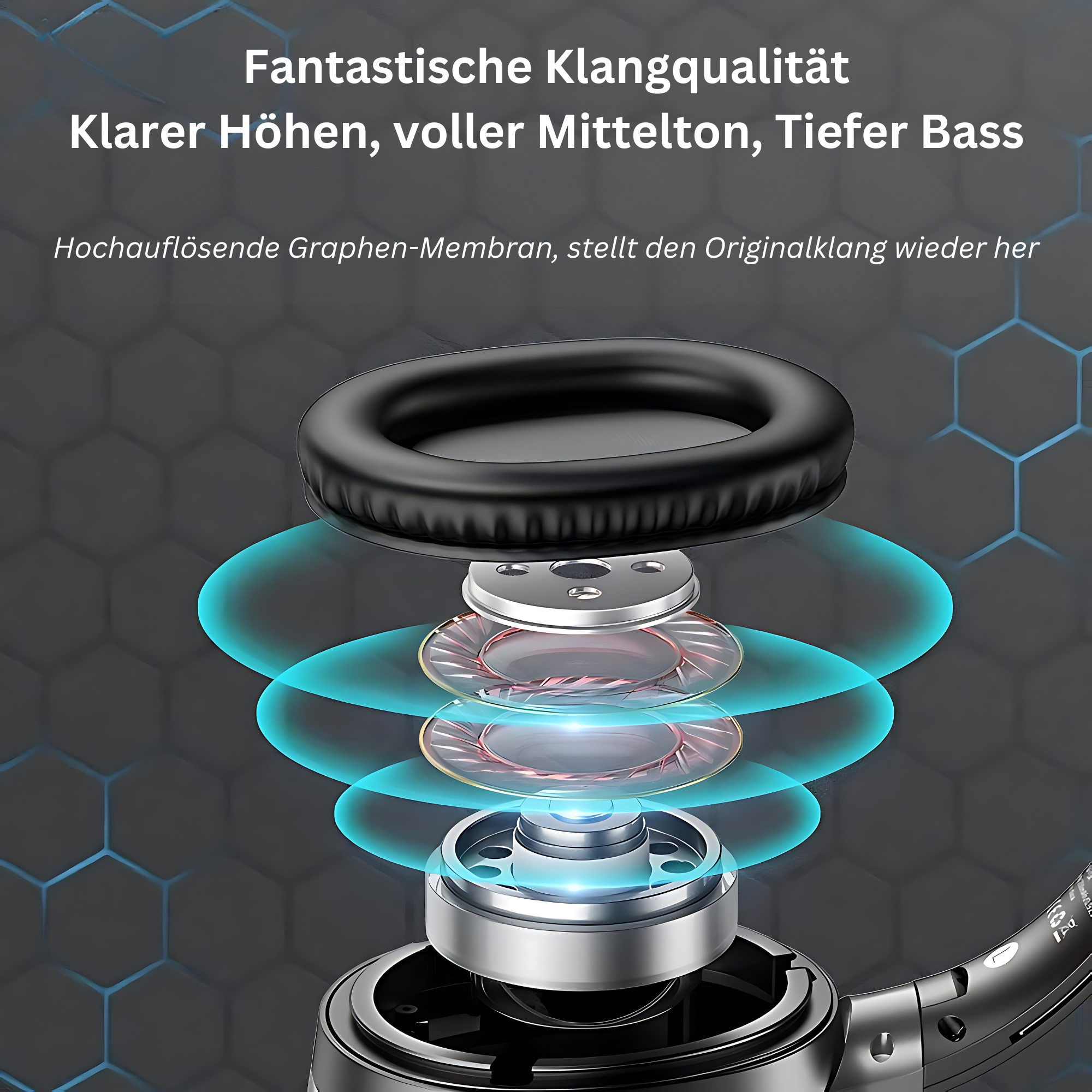 Słuchawki, zdemontowane. Pokazują nauszniki, głośniki i elementy wewnętrzne.