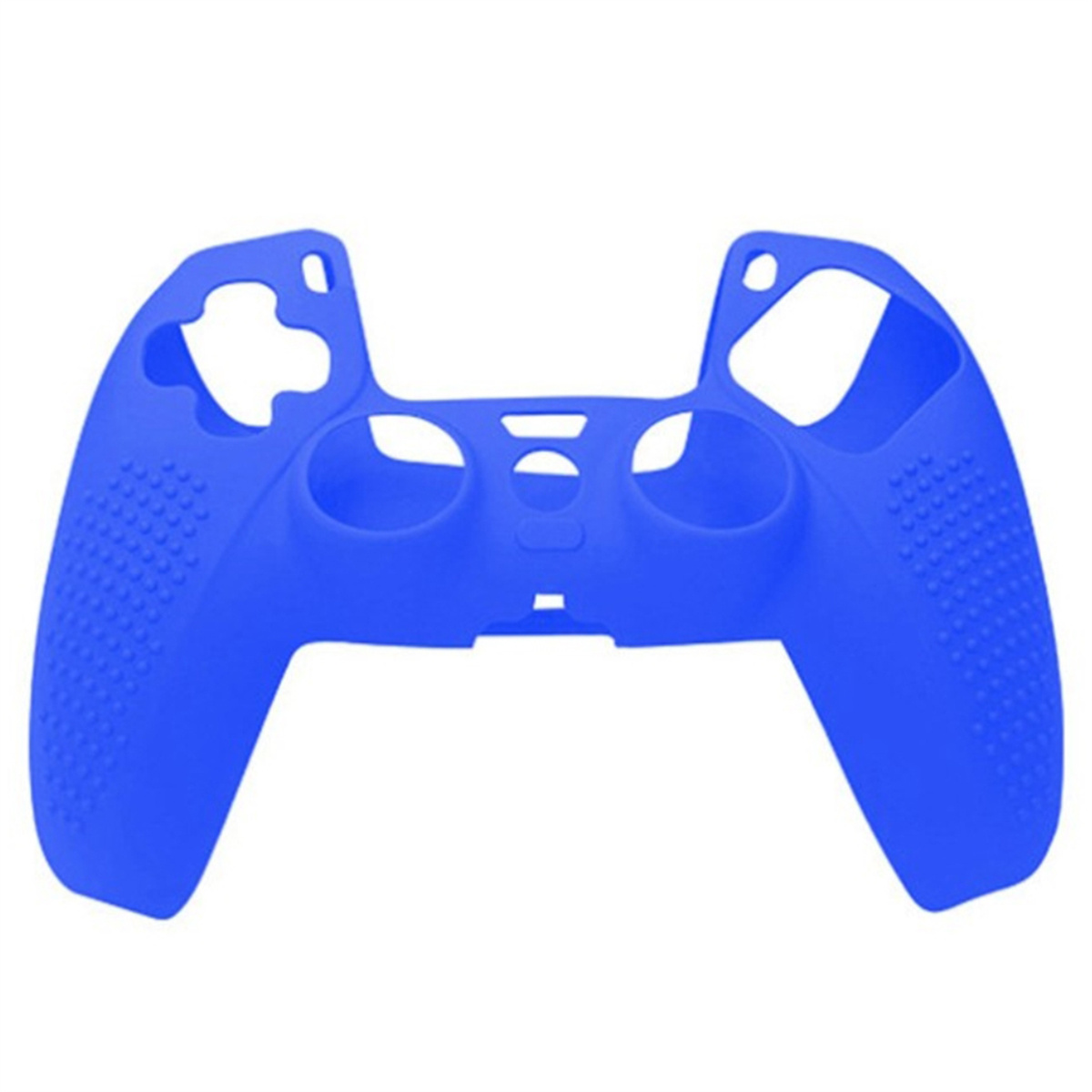 Blaue Playstation 5 Controller-Abdeckung. Hat eine strukturierte Oberfläche und Aussparungen für Knöpfe.