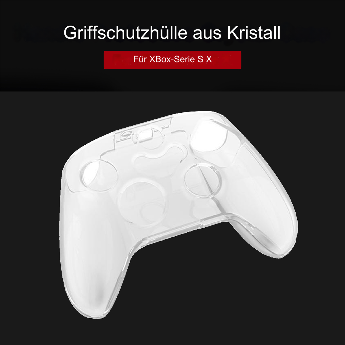 Transparente Xbox Series X Controller-Abdeckung auf schwarzem Hintergrund.