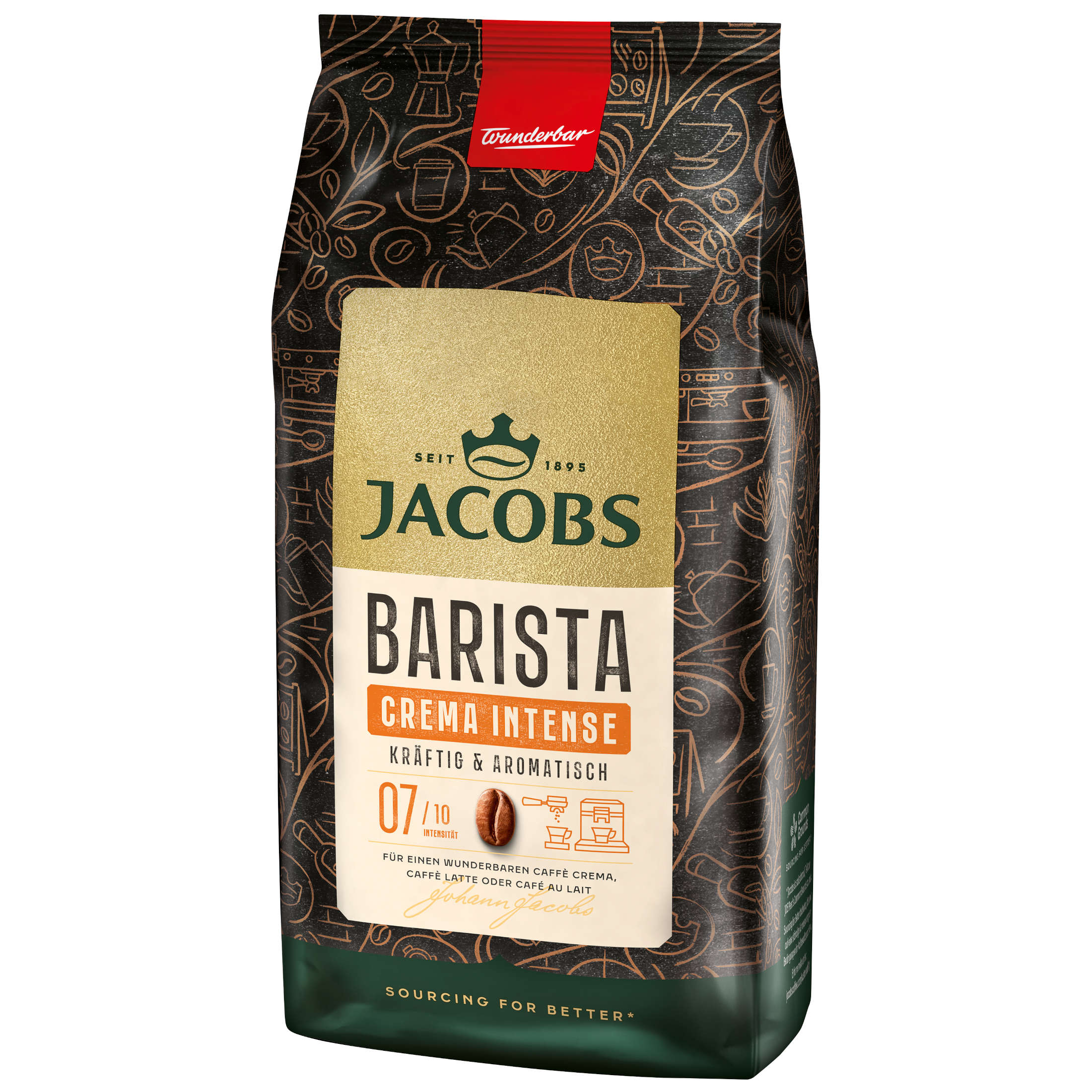 Eine Tüte Jacobs Barista Crema Intense Kaffee.