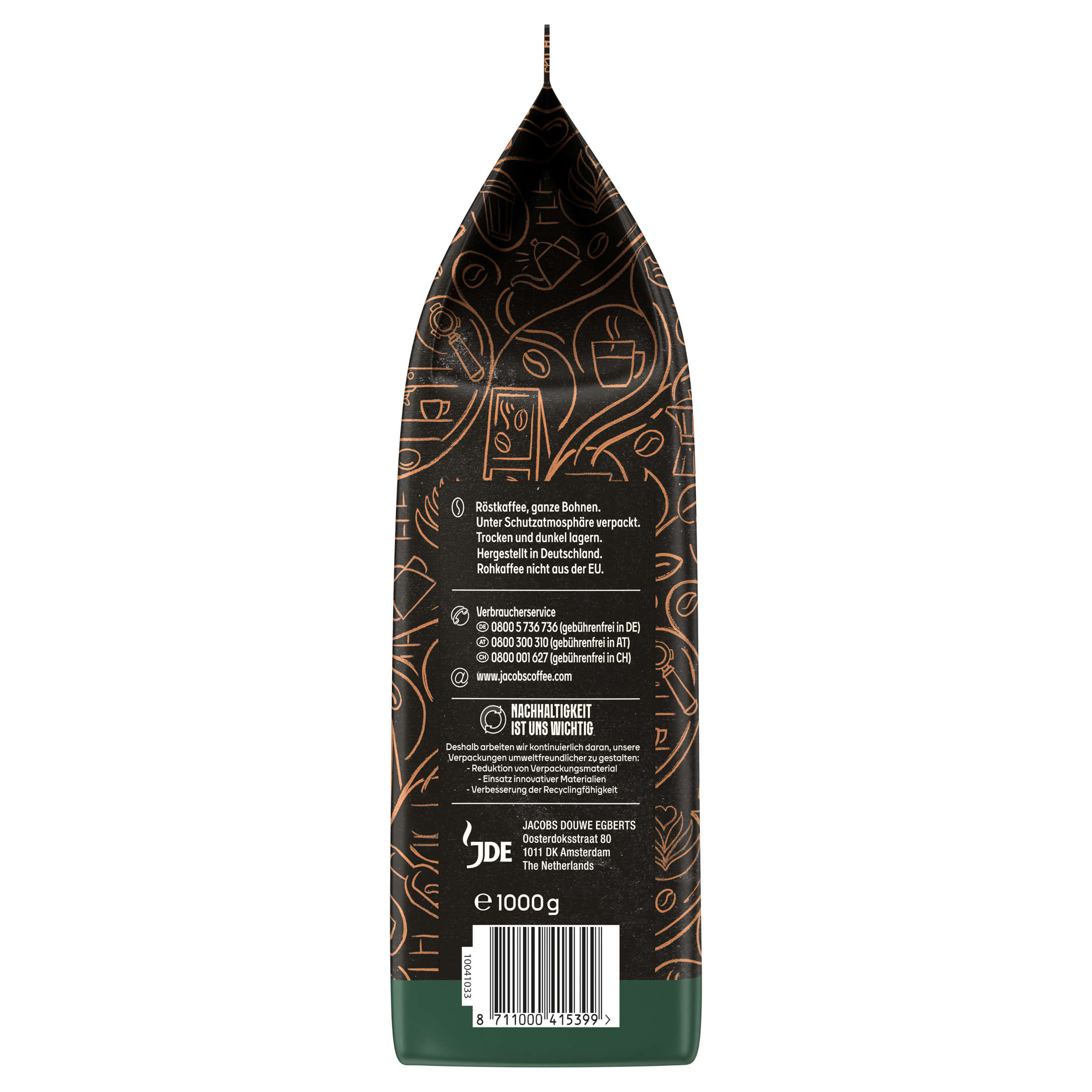 Kaffeebohnenbeutel, Details zu Produktinformationen und Verpackungsdesign.