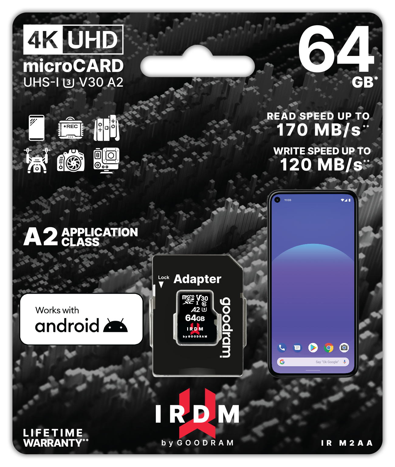 GOODRAM IR-M2AA-0640R12, Micro-SDXC Speicherkarte, 64 GB, 170 MB/s